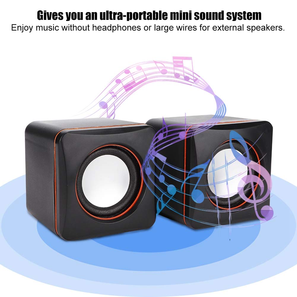 Mini USB Stereo Computer Speaker with 3.5mm Jack - Compact Cube Design for Desktop, Laptop & PC (Dual Track) - Perfect for Home Office, Gaming & Music Listening