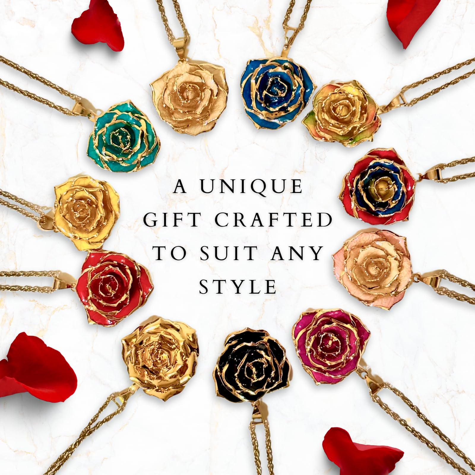 24K Gold Dipped Eternal Rose Necklace - Real Preserved Flower Jewelry for Women, Anniversary Gift, Valentine's Day Present, Wedding Proposal Keepsake - Perfect for Romantic Occasions & Special Moments