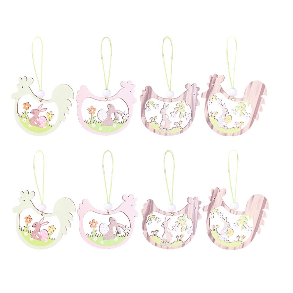 8pcs Easter Wooden Tags - Rooster & Rabbit Hanging Pendants for DIY Crafts, Scrapbooking, Easter Party Decorations - Perfect for Easter Egg Hunts, Spring Home Decor, and Gift Wrapping Embellishments