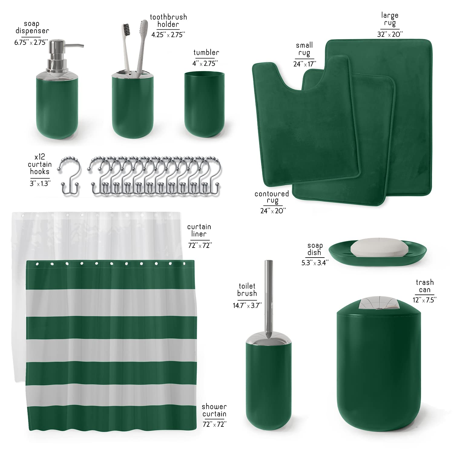 Clara Clark 23PC Green Bathroom Set with Shower Curtain & Accessories - Perfect for Modern Bathrooms