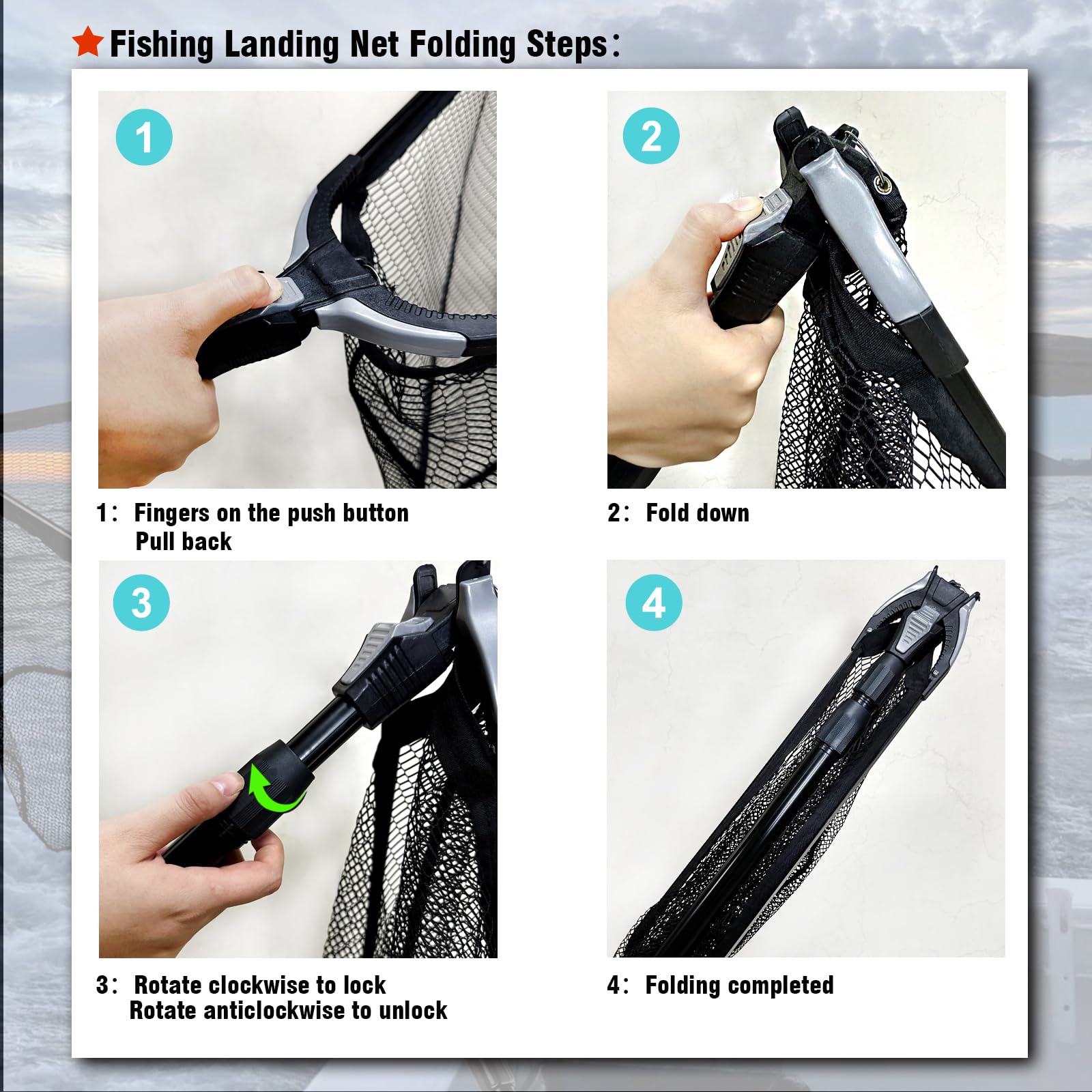 Fiblink Extendable Telescopic Fishing Landing Net - Lightweight Aluminum Frame with Durable Mesh for Catch & Release - Perfect for Freshwater, Saltwater, Kayak & Boat Fishing