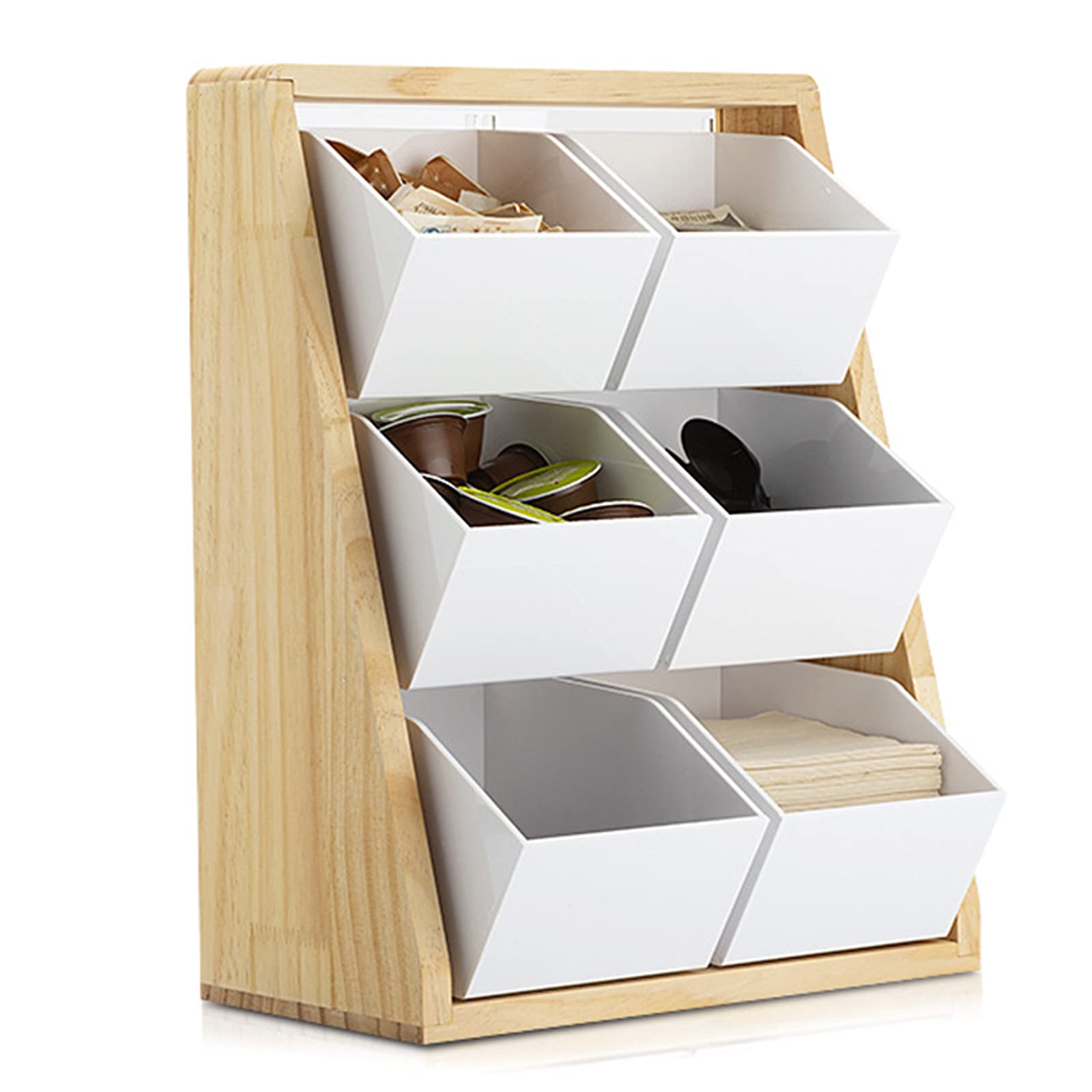 AIZYR Wooden Coffee Condiment Organizer - Countertop Storage for Coffee Creamers, Sugars, Tea Bags & Accessories | Perfect for Kitchen, Office & Coffee Station Organization