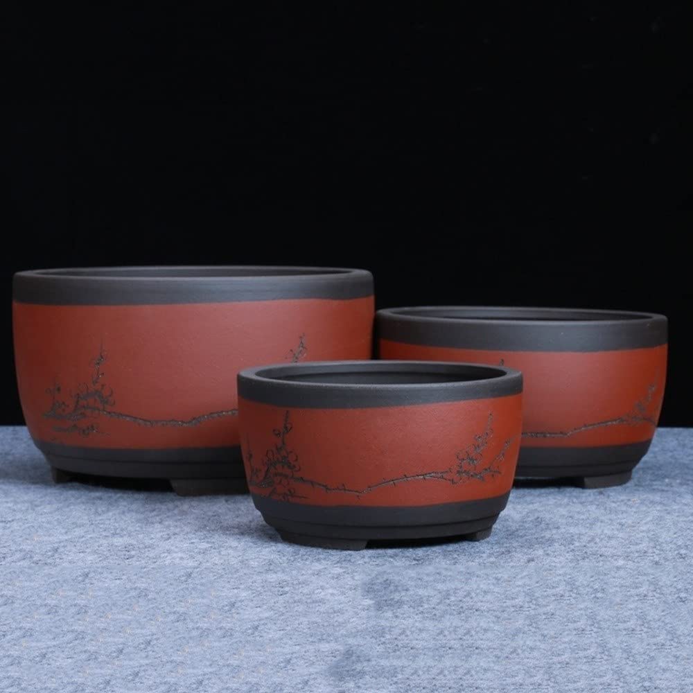 Round Purple Sand Ceramic Flower Pot for Succulents, Bonsai & Plants - Chinese Style Handcrafted Home Decor for Indoor & Outdoor Gardening