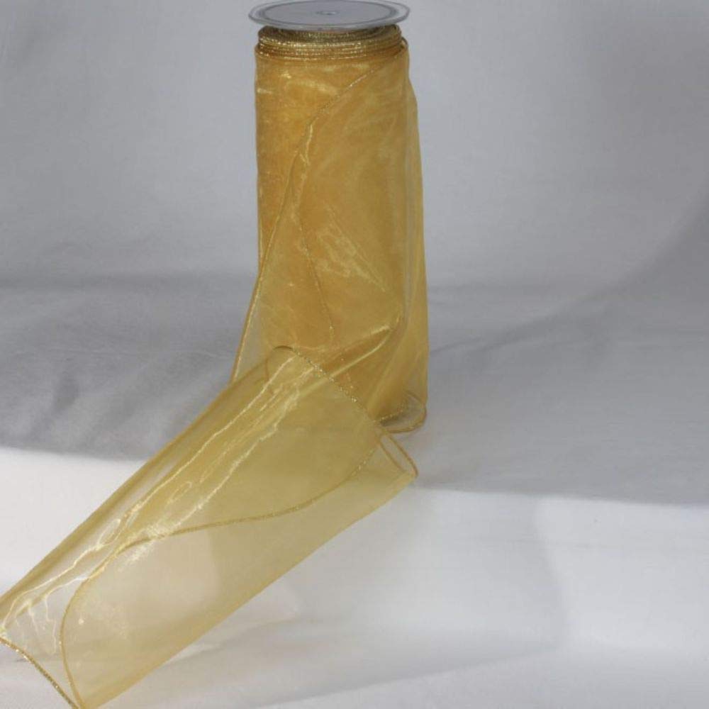 Premium Gold Edge Wired Organza Ribbon - 9 Inches x 27 Yards for Gift Wrapping, Wedding Decorations, DIY Crafts and Party Favors