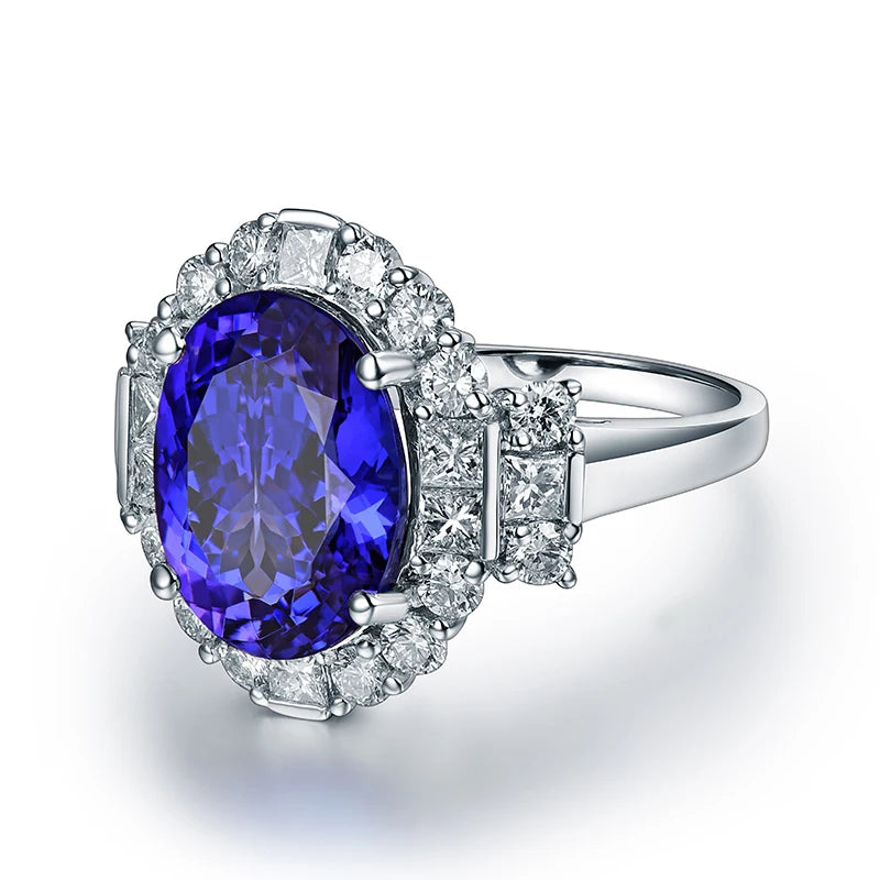 100% Natural Blue Tanzanite Oval Cut 18K White Gold Diamond Ring for Women - Elegant Engagement, Wedding & Anniversary Jewelry Gift