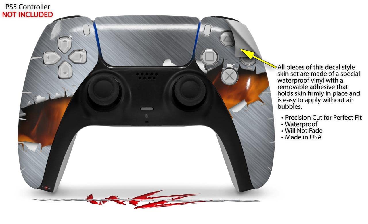PS5 DualSense Controller Skin Wrap - Ripped Metal Fire Design for Gaming Protection