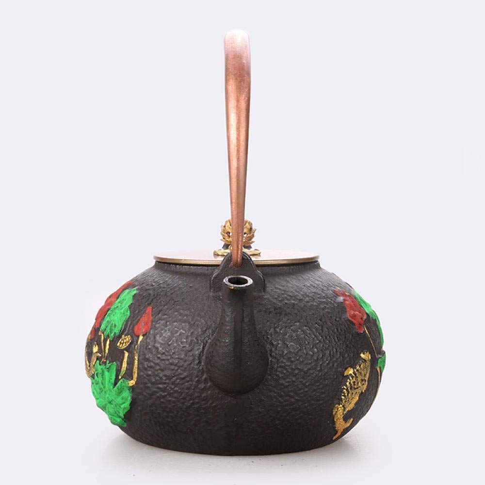 Handmade Japanese Cast Iron Tea Set with Uncoated Kettle, Hollow Copper Cover & Lotus Design - Perfect for Traditional Tea Ceremonies, Home Brewing, and Gift Giving