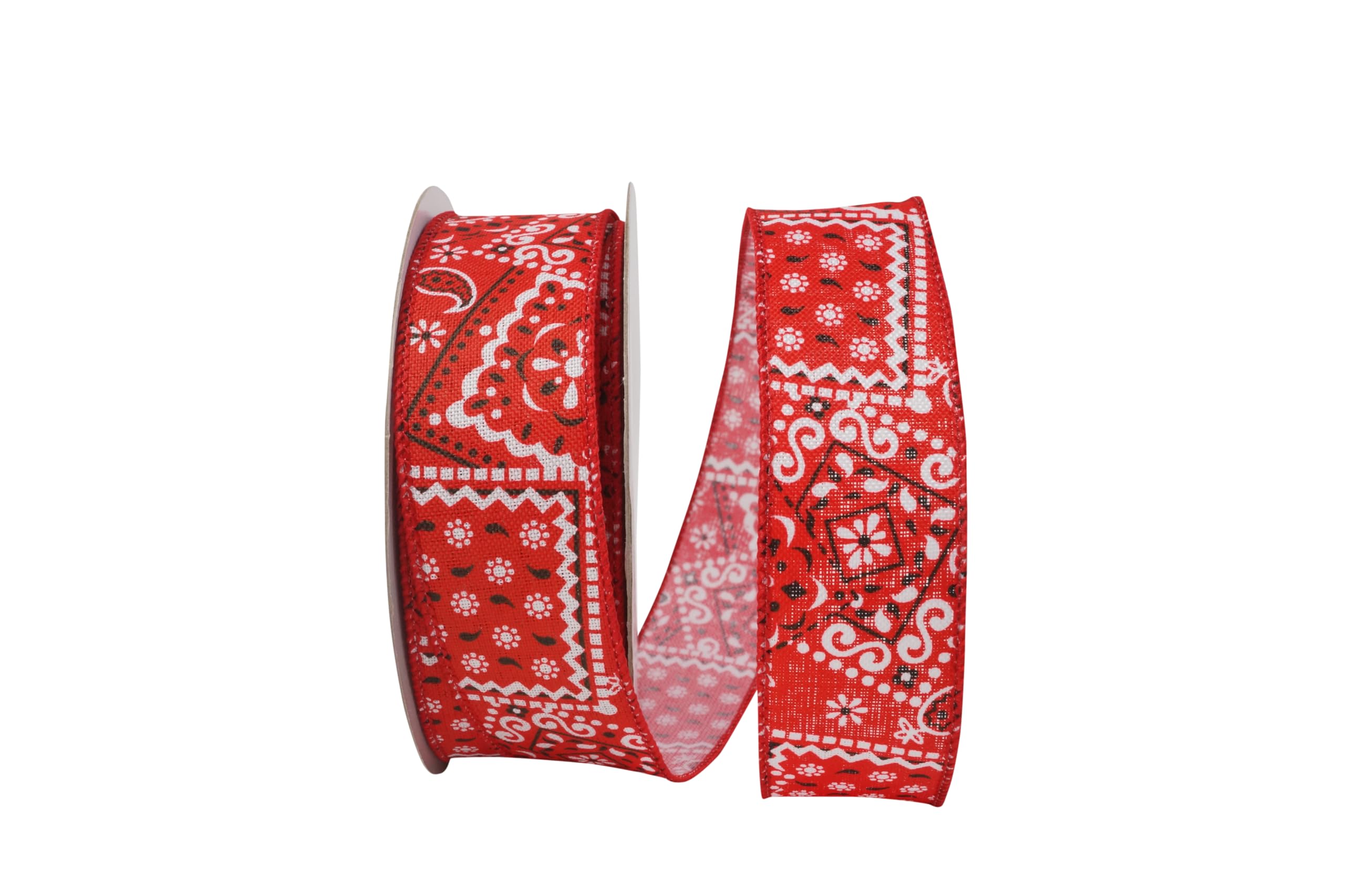Reliant Ribbon Bandana Today Wired Edge Ribbon - 1.5 Inch x 20 Yards, Red - Perfect for DIY Crafts, Gift Wrapping, Hair Bows & Home Decor