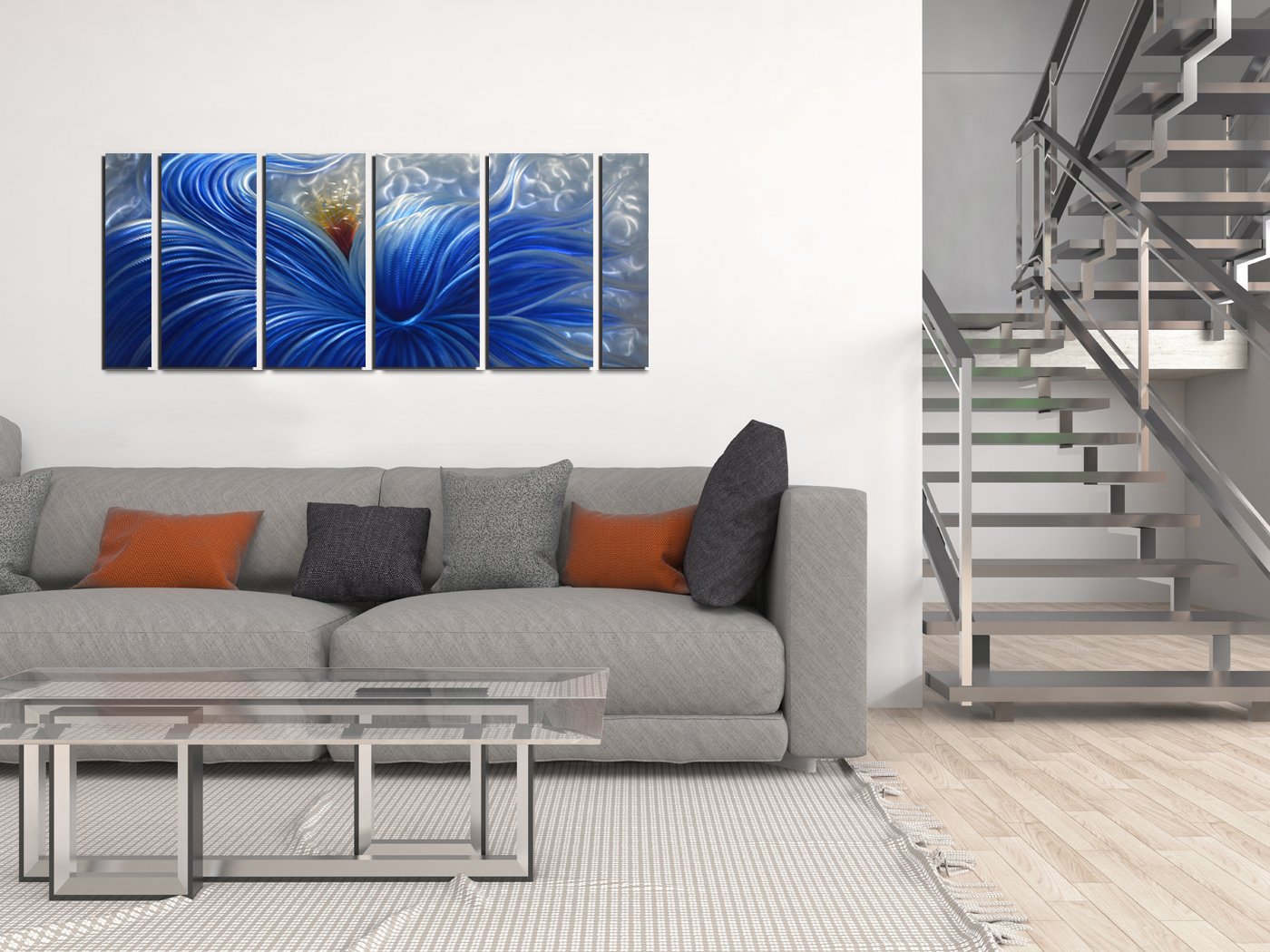 Abstract Blue Flower Metal Wall Art - Modern Indoor Outdoor Decor for Living Room