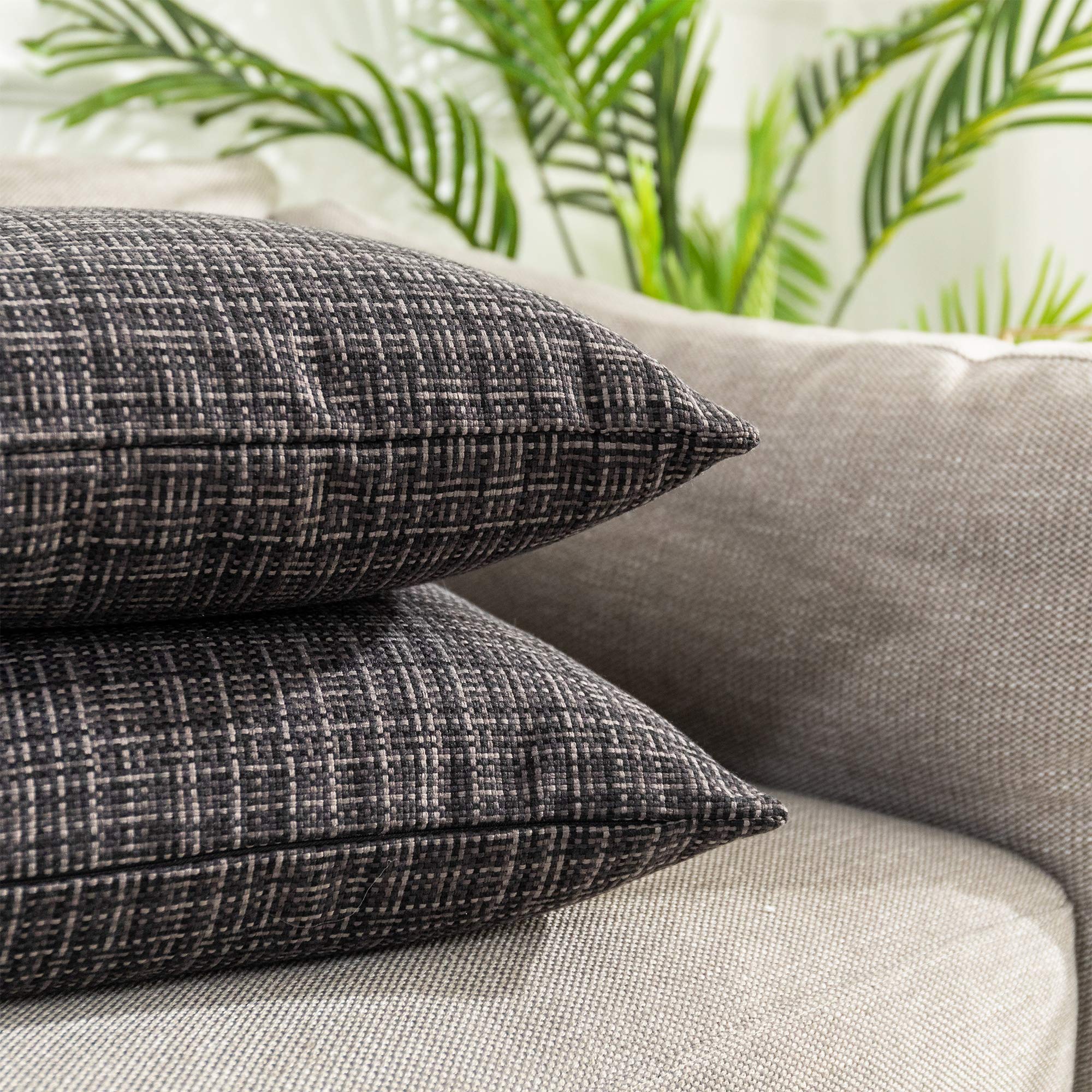 Kevin Textile 2-Pack Waterproof Outdoor Throw Pillow Covers - 20x20 Inch Stripe Square Decorative Cushion Cases for Patio, Couch, Bench - Weatherproof & UV Resistant - Perfect for Garden, Poolside & Outdoor Furniture (Black)