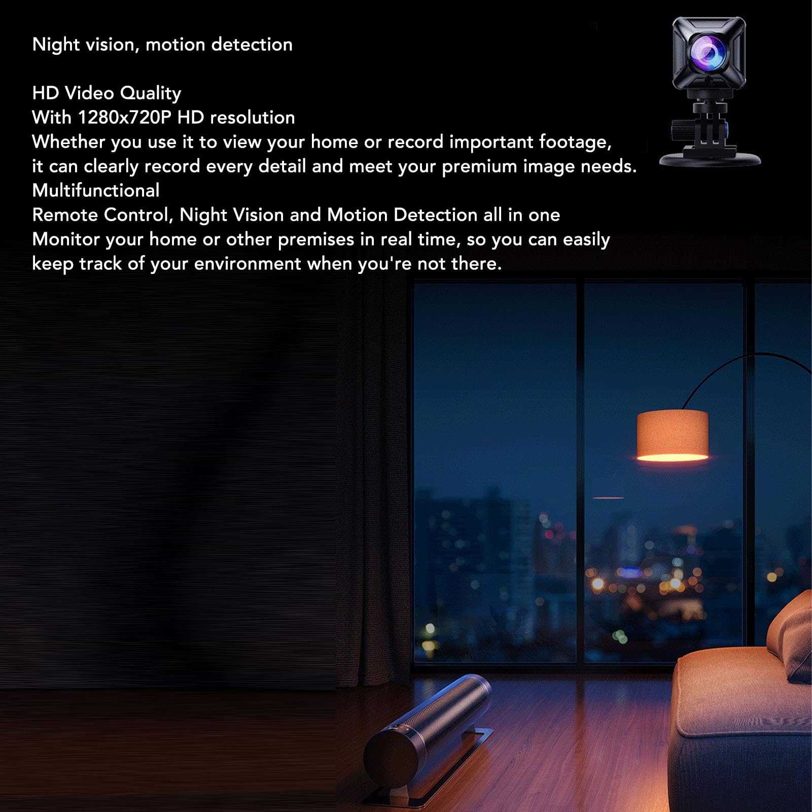 Small Wireless WiFi Camera - 1280x720P HD Video with 180° Wide Angle Lens | APP Remote Control, Night Vision & Motion Detection | Indoor Security Camera for Home, Baby Monitor & Car Surveillance