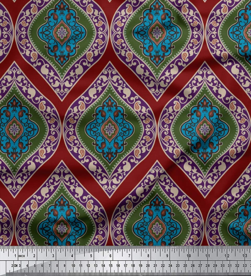 Soimoi Moss Georgette Red Fabric by The Yard - 42 Inch Wide Seamless Damask Print - Timeless Classic Pattern for Dresses, Curtains & DIY Projects - Premium Printed Fabric for Sewing & Home Decor