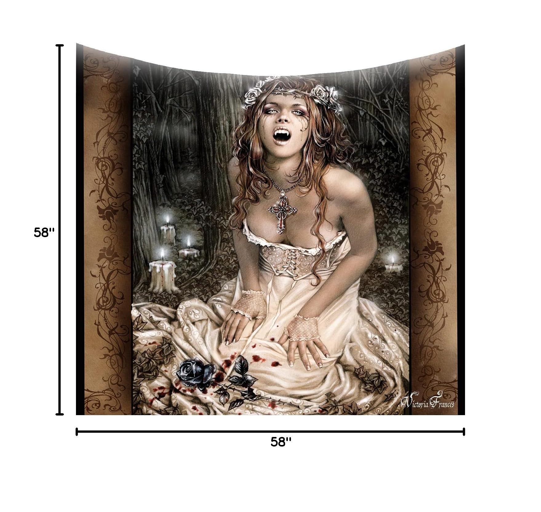 Wild Star Hearts Victoria Frances - Gothic Vampire Girl Tapestry 58x58 Inches - Dark Fantasy Wall Hanging, Bedroom Decor, Throw Blanket for Gothic Lovers - Perfect for Halloween, Dorm Room & Gothic Home Decor