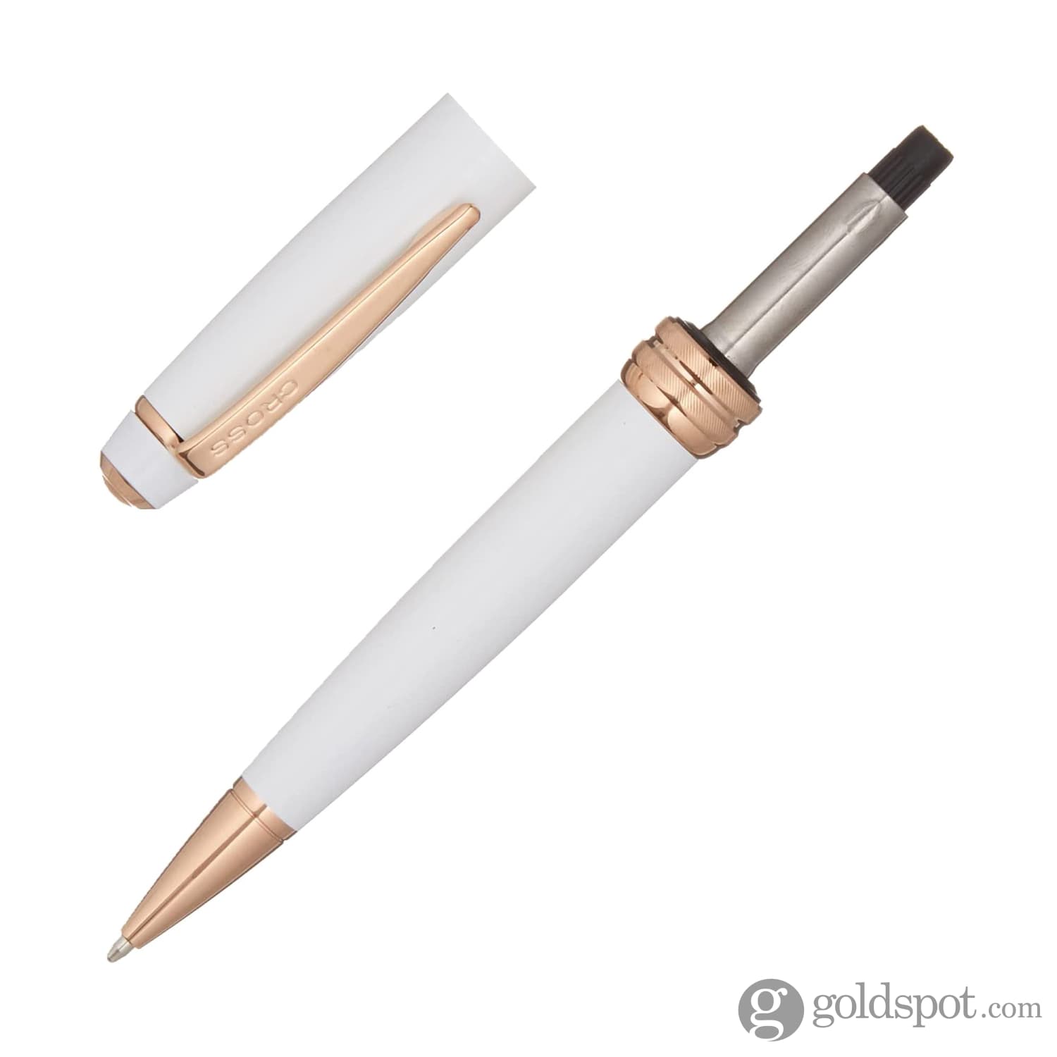 Cross Bailey Ballpoint Pen - Pearlescent White Lacquer with Rose Gold Trim - Premium Writing Instrument for Office, School & Gift Giving