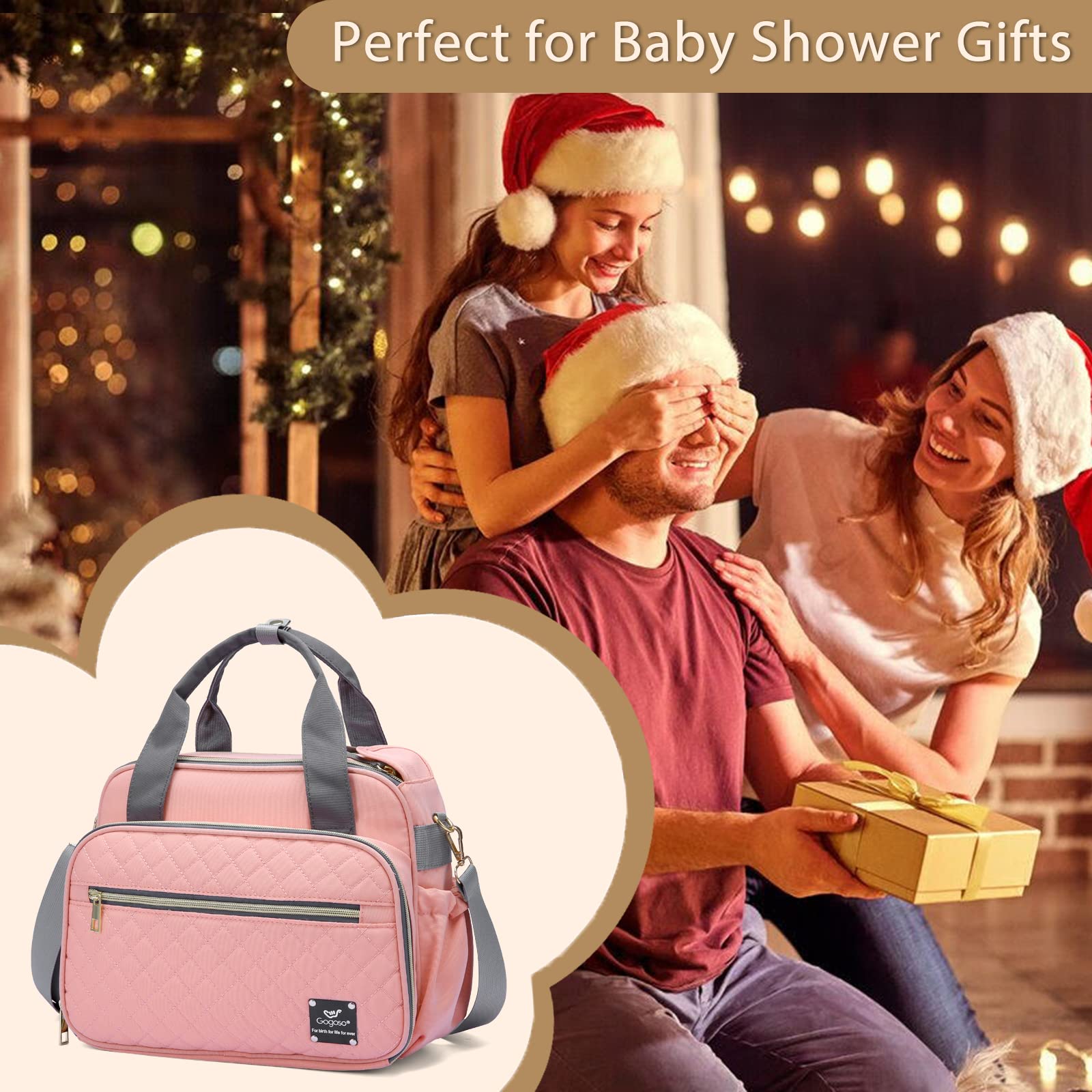 GOGOSO Mini Diaper Bag with Insulated Pockets - Pink Crossbody for Moms Traveling