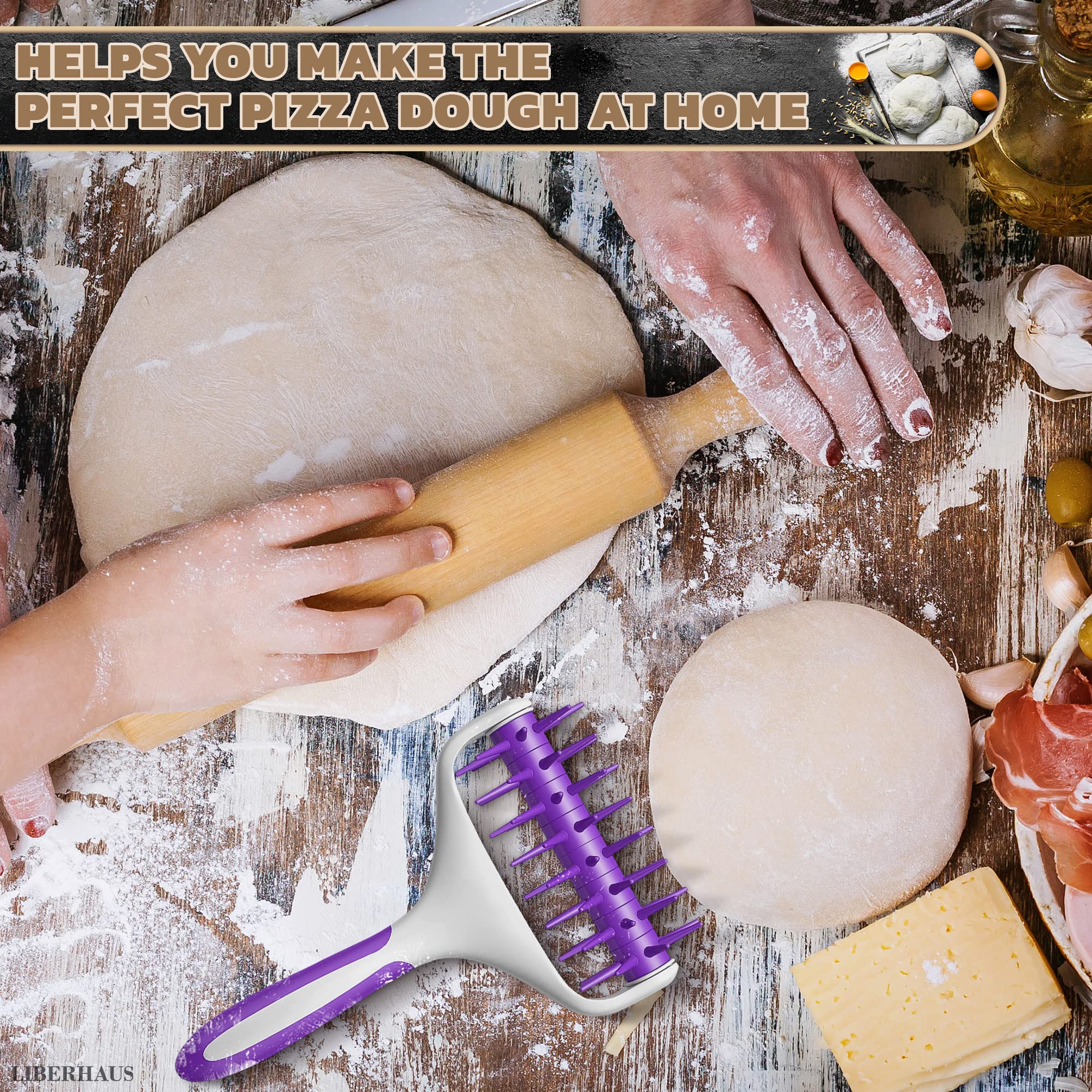 Premium Silicone Pizza Dough Roller & Docker - Professional Pizza Crust & Pastry Dough Tool with Hole Puncher for Perfect Baking | Ideal for Homemade Pizza, Cookies, Bread, and Pastry Dough Preparation