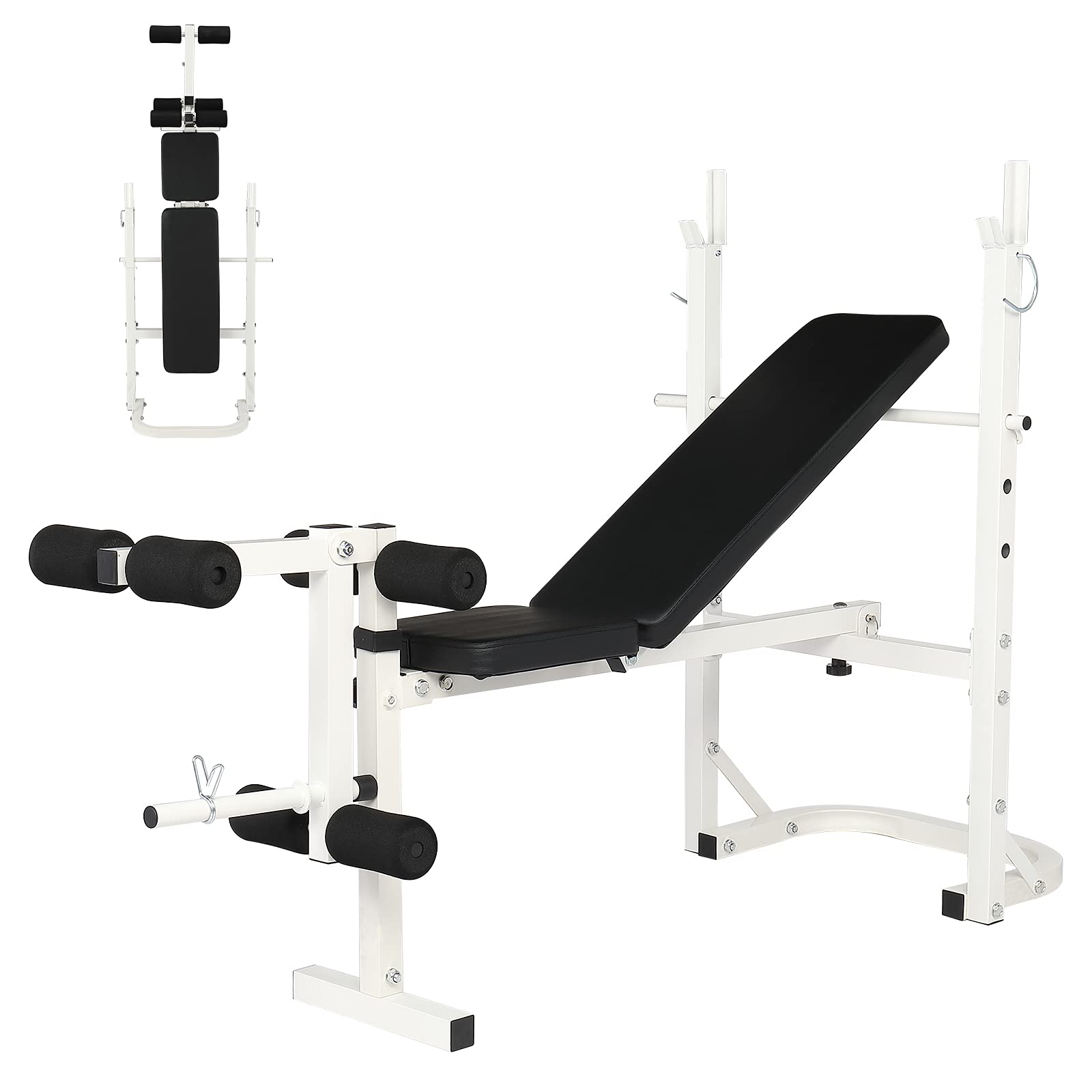 Adjustable Iron Weightlifting Bench for Home Gym - White | Heavy Duty Workout Bench for Strength Training & Bodybuilding | Perfect for Home Fitness & Garage Gym