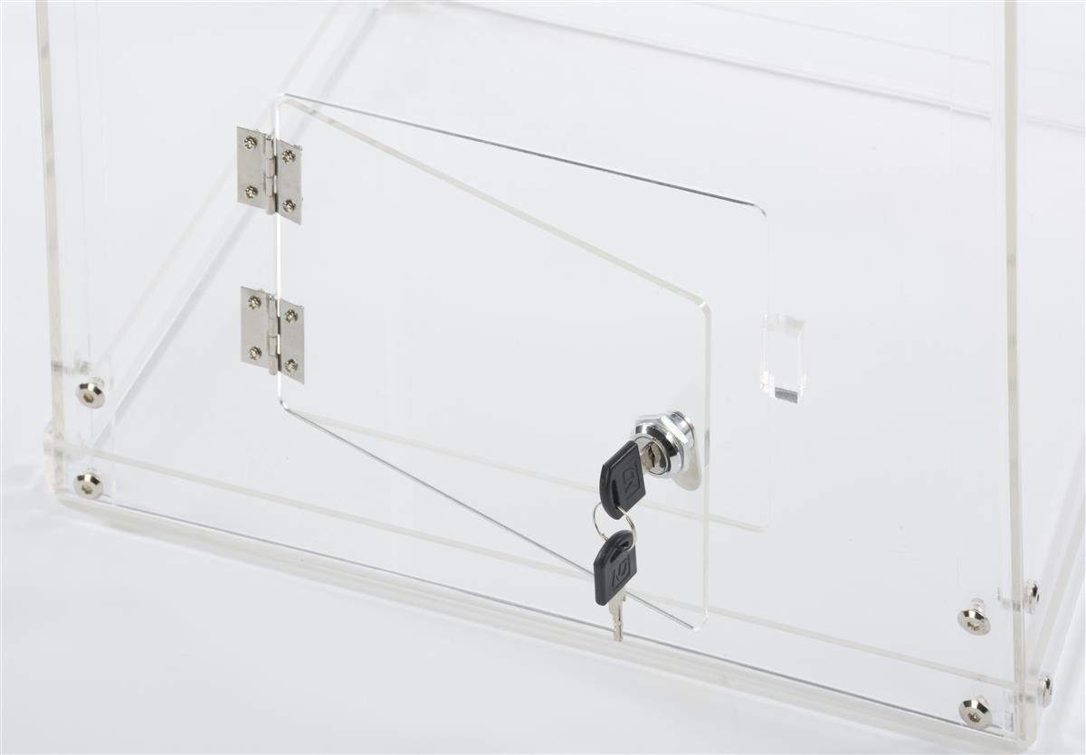 FixtureDisplays® Clear Plexiglass Acrylic Transparent Donation Box for Churches & Charities - Fundraising Stand Display with Lock, Tithing Collection Box 13192 - Perfect for Events, Retail Stores & Places of Worship