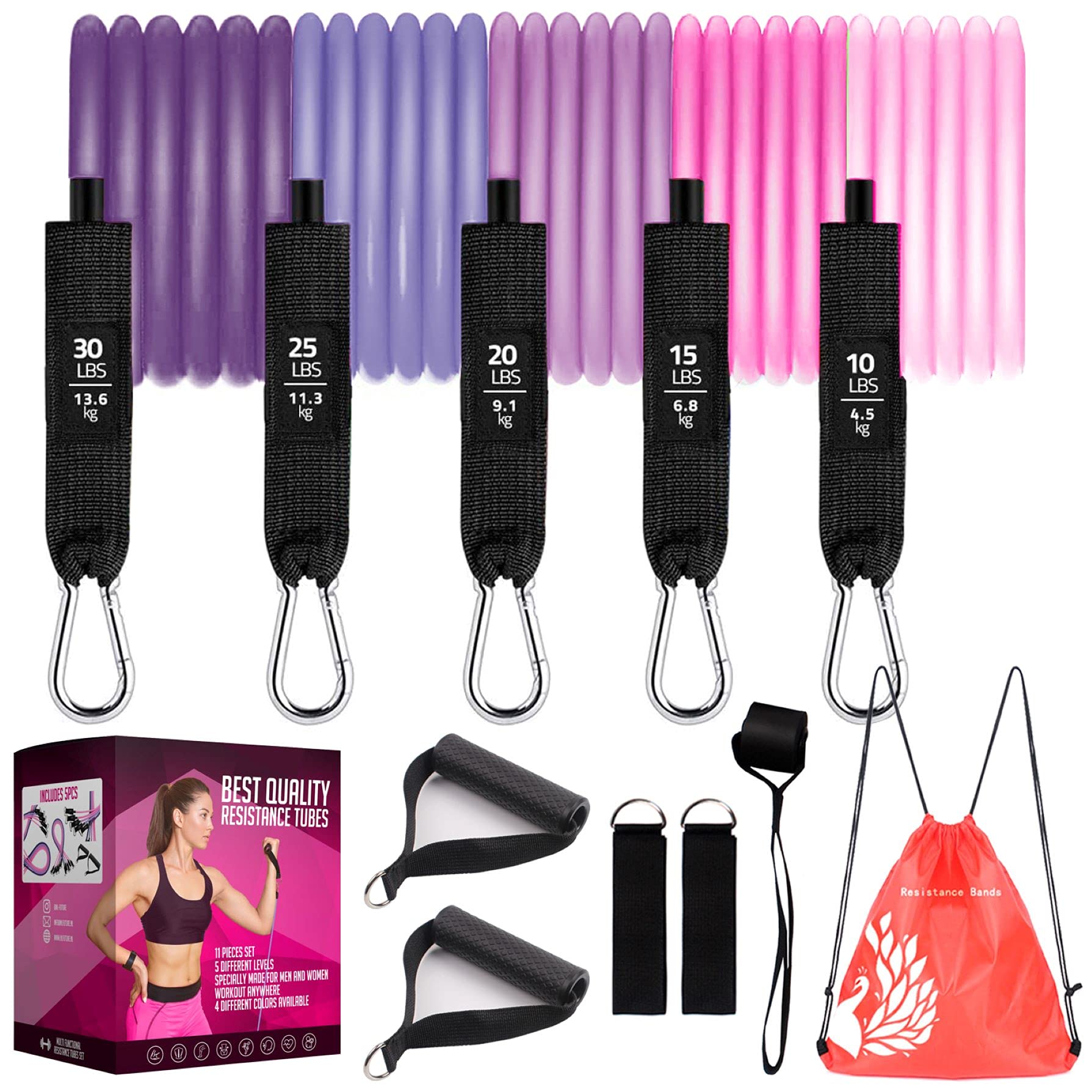Premium 11-Piece Resistance Bands Set for Women - Heavy Duty Workout Bands with Handles, Door Anchor & Leg Straps - Elastic Exercise Bands for Squats, Booty, Arm & Full Body Training - Perfect for Home Gym, Yoga, Pilates & Physical Therapy