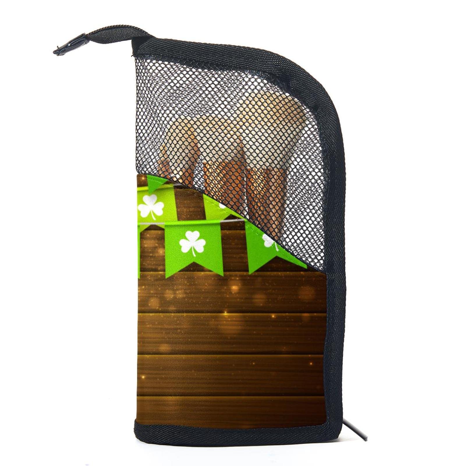 12-Piece Makeup Brush Organizer Bag with Green Festive Clover Design - Portable Travel Cosmetic Brush Holder Case for Professional Makeup Artists & Beauty Enthusiasts - Perfect for Home, Travel & Salon Use
