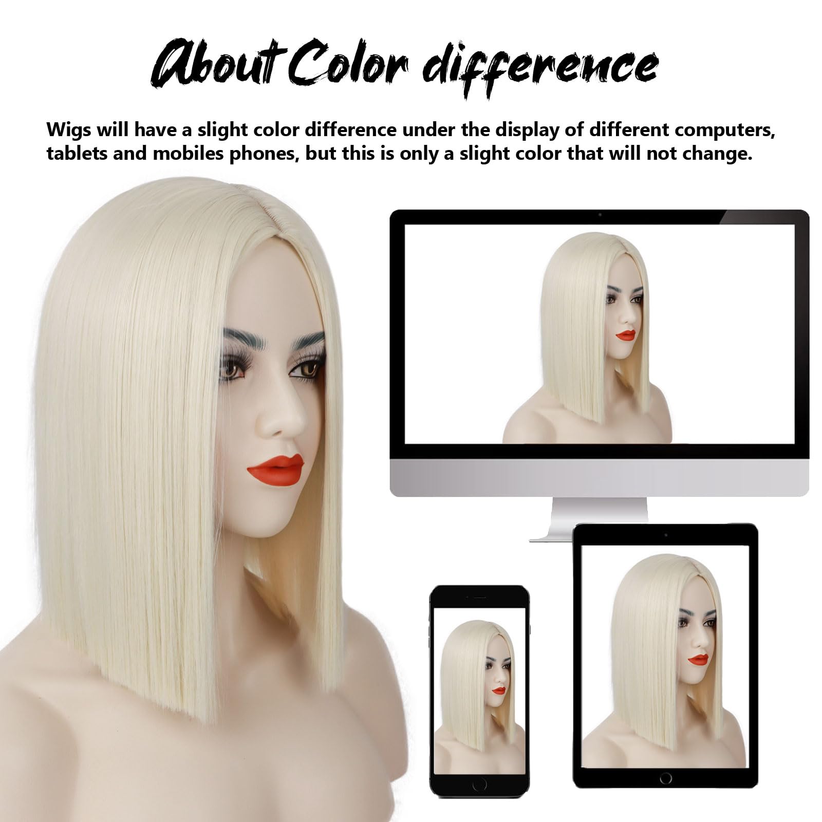 Platinum Blonde Short Bob Wig for Women - Heat Resistant Straight Synthetic Hair with Middle Part - 12 Inch Daily Wear & Party Cosplay Costume Wig - Perfect for Halloween, Cosplay Events, and Fashion Styling
