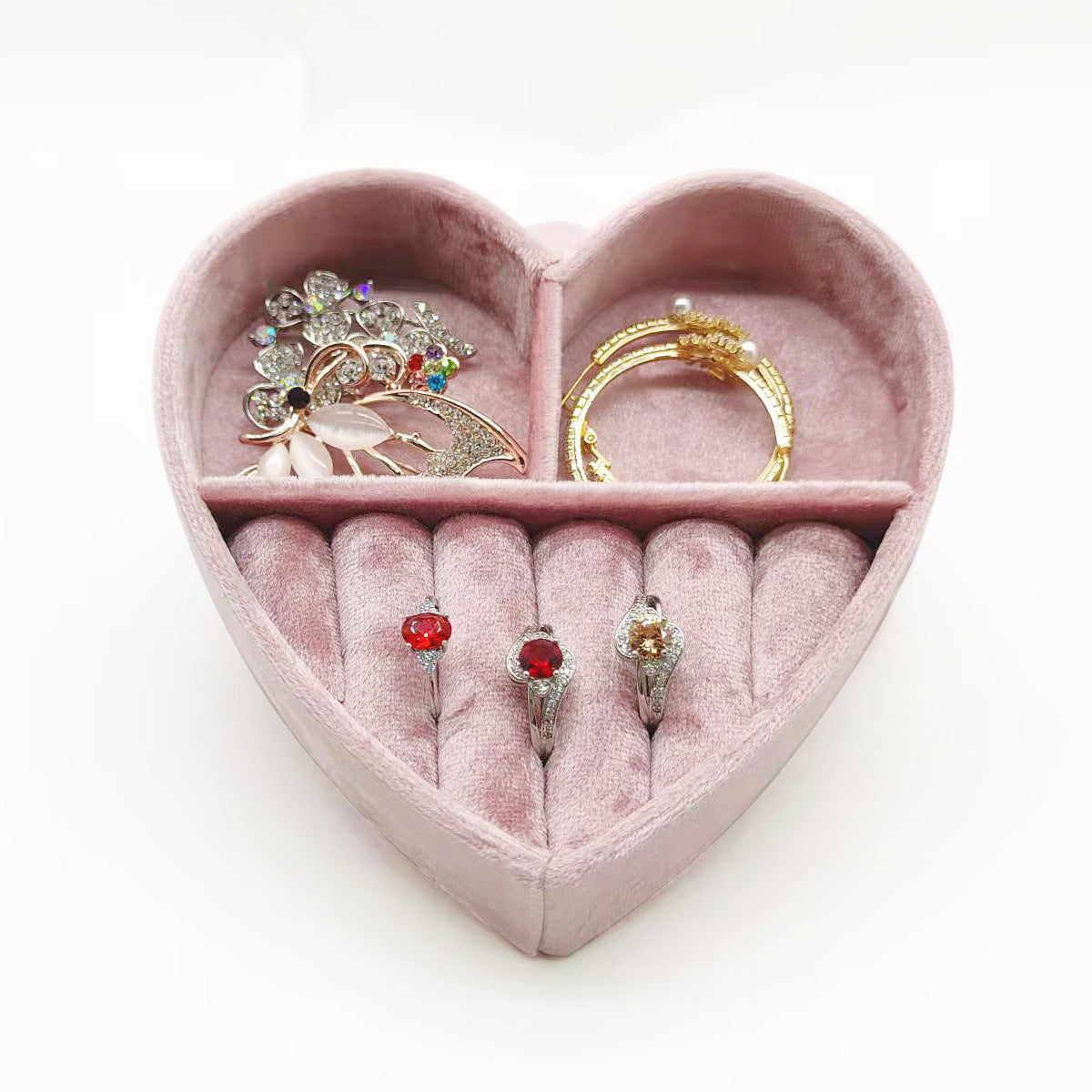 Velvet Heart-Shaped Jewelry Box for Rings, Necklaces & Earrings - Perfect for Valentine's Day Gifts, Wedding Proposals & Romantic Surprises