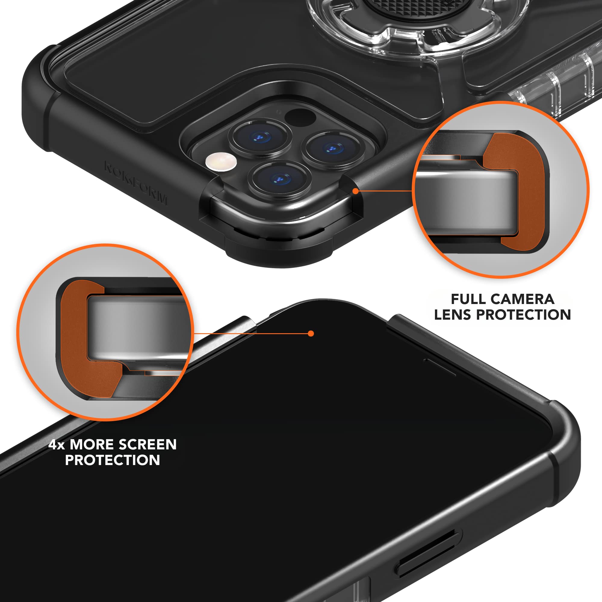 RokLock Series Crystal Case for iPhone 12/12 Pro with Twist Lock Sport Ring Stand & Grip - Shockproof Protective Cover for Outdoor Activities, Cycling & Workouts