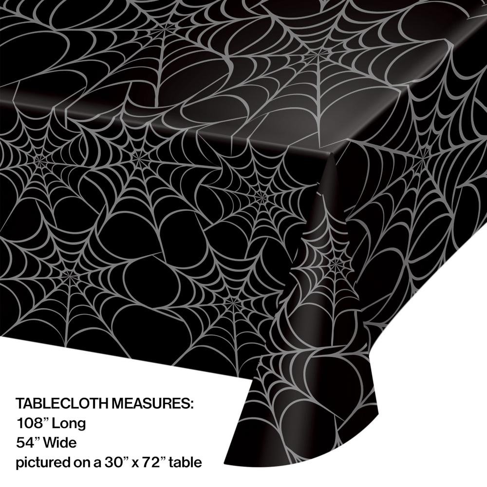 12-Pack Silver Spiderweb Plastic Table Covers for Halloween Party Decorations, Bulk Disposable Tablecloths for Spooky Themed Events & Home Decor