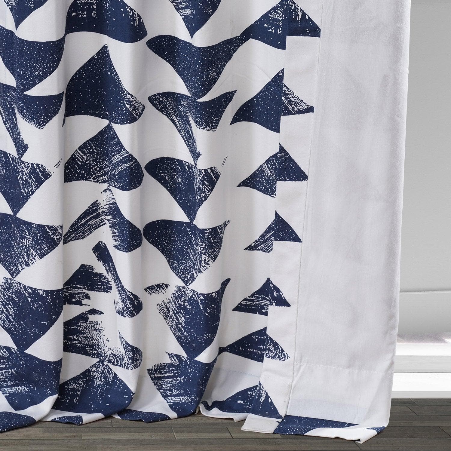 Triple Layer Indigo Blue Geometric Print Blackout Curtains for Bedroom & Living Room - Noise Reducing & Thermal Insulated Window Drapes for Home Decor