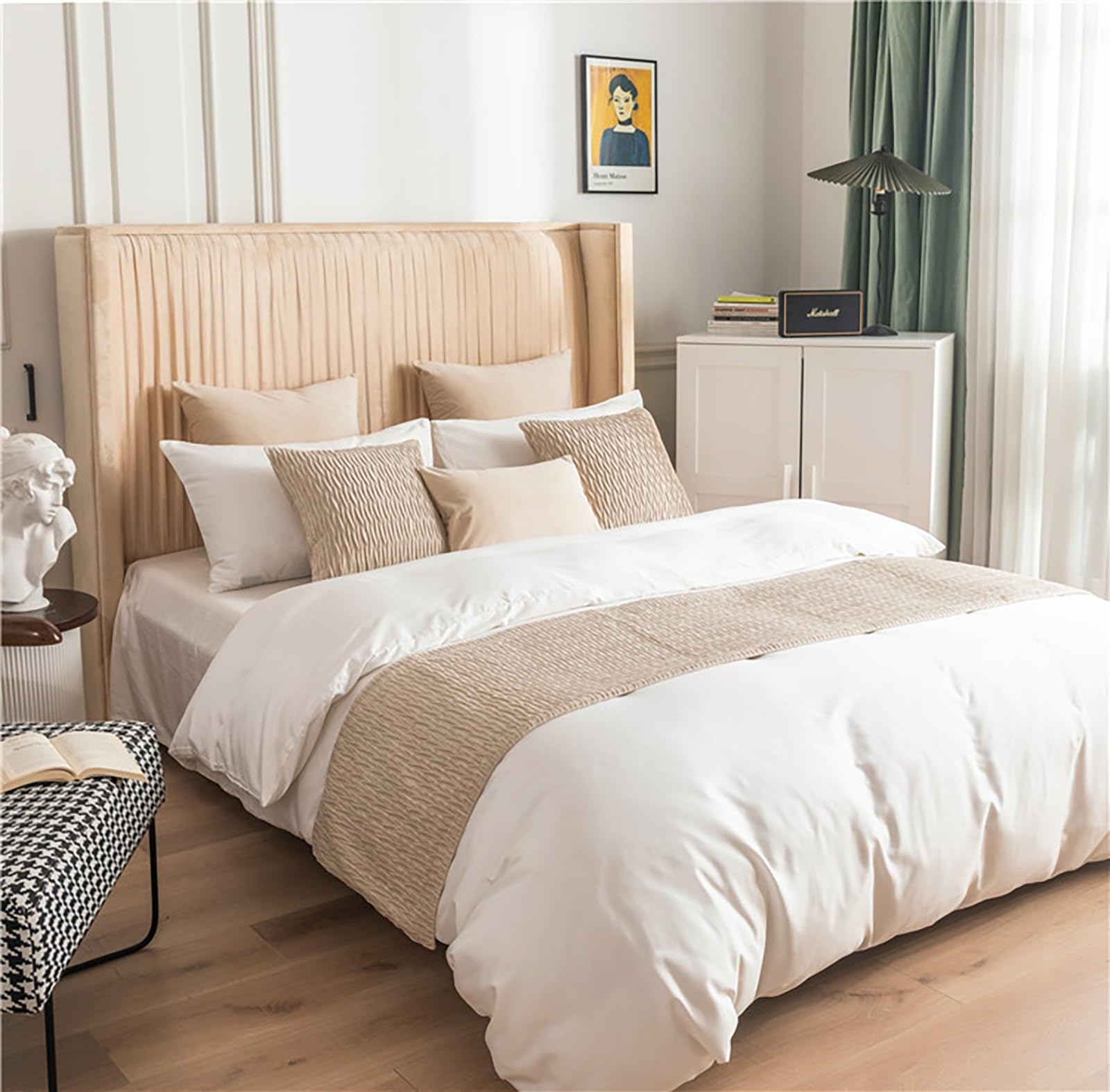 King Size Bed Runner Scarf - Double-Sided Thickened Solid Beige Bed End Protector (45x180cm) for Home & Hotel Decor | Perfect for Bedroom Styling & Mattress Protection
