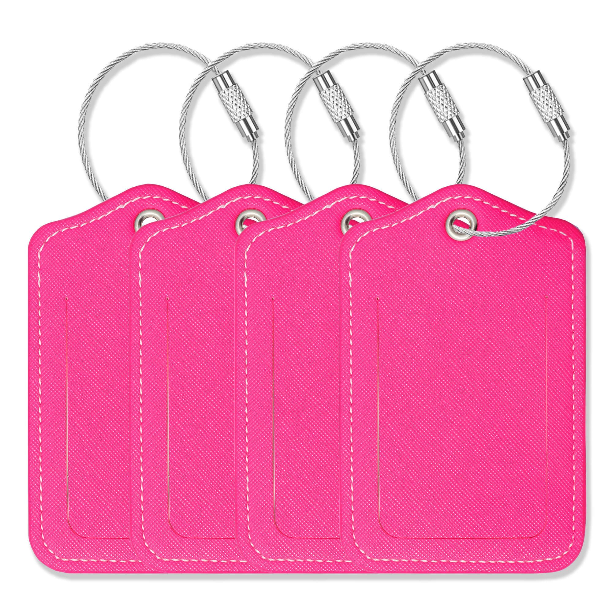 **Leather Luggage Tags 4 Pack with Loops - Cute Travel Tags for Suitcases, Bags & Backpacks - Pink Travel Essentials for Flying & Vacation**    (*Use Case: Perfect for identifying your luggage at airports, hotels, or group trips, ensuring your bags stand out and stay secure during travel.*)