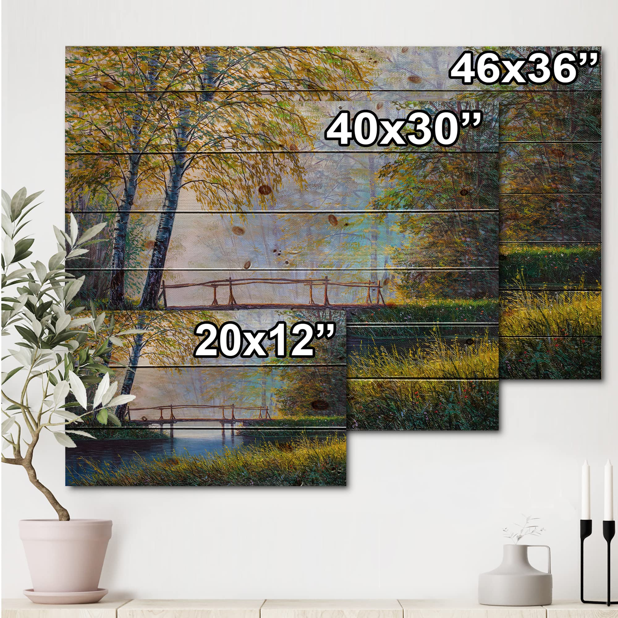 Morning Sunlight & Spring Forest Lake House Wood Wall Decor - Large Green Landscape Pine Wood Art Panel - Perfect for Living Room, Bedroom & Office Decor