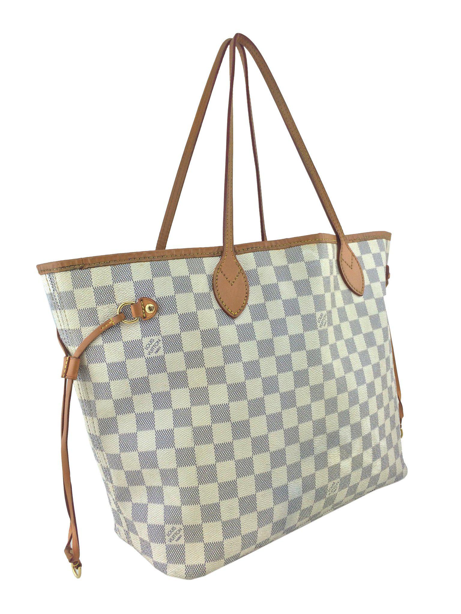 Authentic Louis Vuitton Damier Azur Neverfull MM Tote Bag - Lightweight Canvas Shoulder Bag for Women, Perfect for Work, Travel & Everyday Use