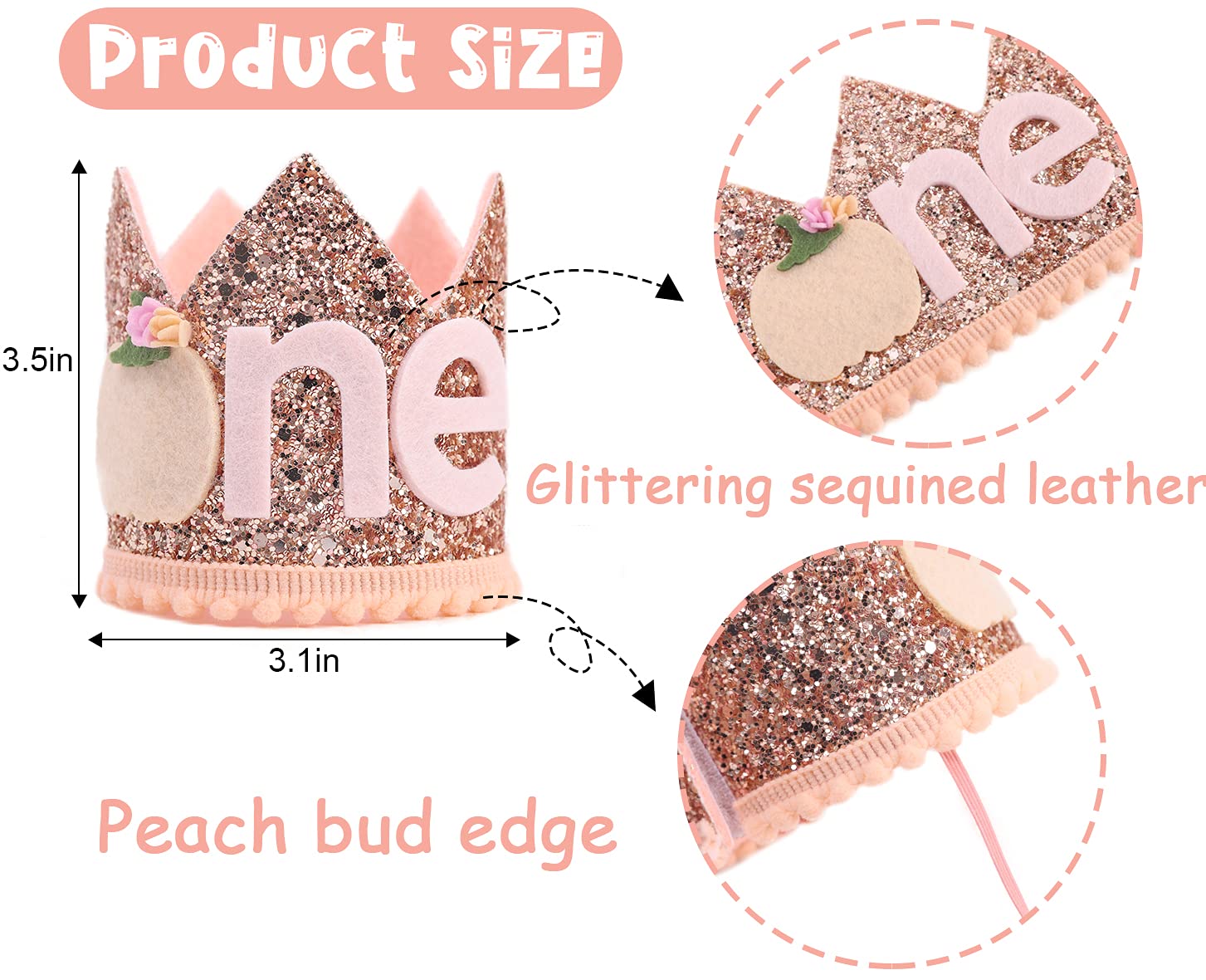 Little Pumpkin First Birthday Crown - Floral Pumpkin Theme Baby Girl's 1st Birthday Tiara Hat | Cake Smash Photo Prop & Party Decor for Fall Birthday Celebrations
