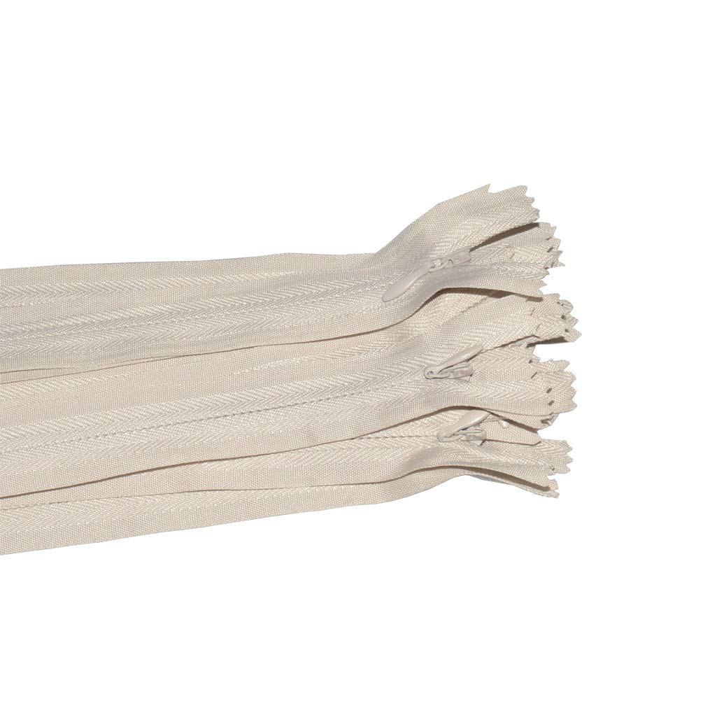 CONSANTO 20 Pack 18-Inch Beige Invisible Nylon Coil Zippers for Sewing, Tailoring & DIY Crafts - Perfect for Dresses, Skirts, Bags & Home Decor Projects