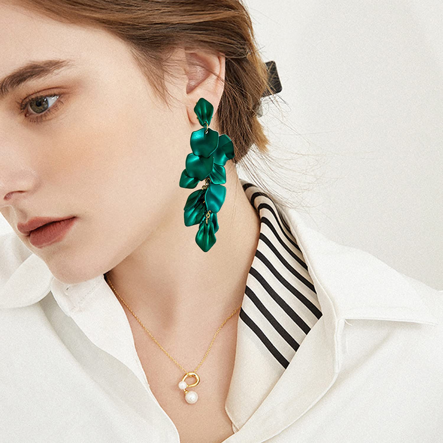YUNXI Long Acrylic Petal Earrings for Women - Elegant Resin Rose Flower Drop Dangle Earrings with Floral Tassel Design - Perfect Gift for Birthday, Wedding, Party & Special Occasions
