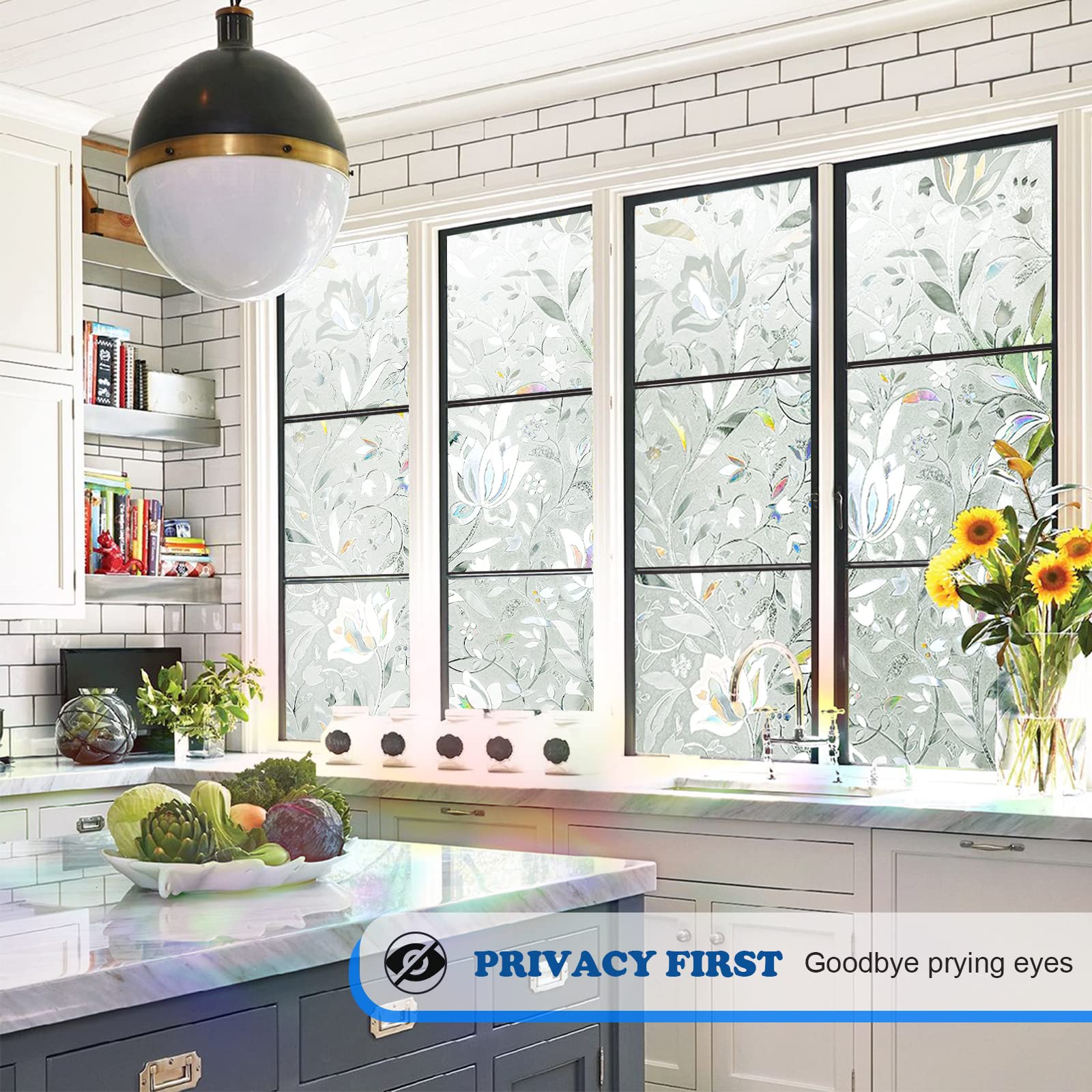 Shackcom 3D Rainbow Privacy Window Film - Stained Glass Tulip Pattern (17.5