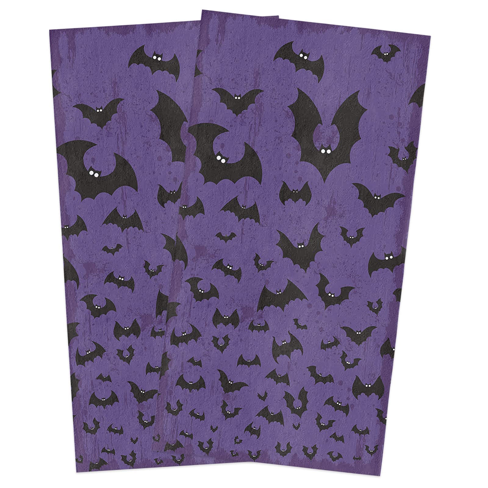 Happy Halloween Bat Print Kitchen Towels - 16x28 Inches Soft Cotton Dish Cloths, Tea Towels & Hand Towels (2 Pack) - Perfect for Halloween Decor, Kitchen Cleaning & Bar Use