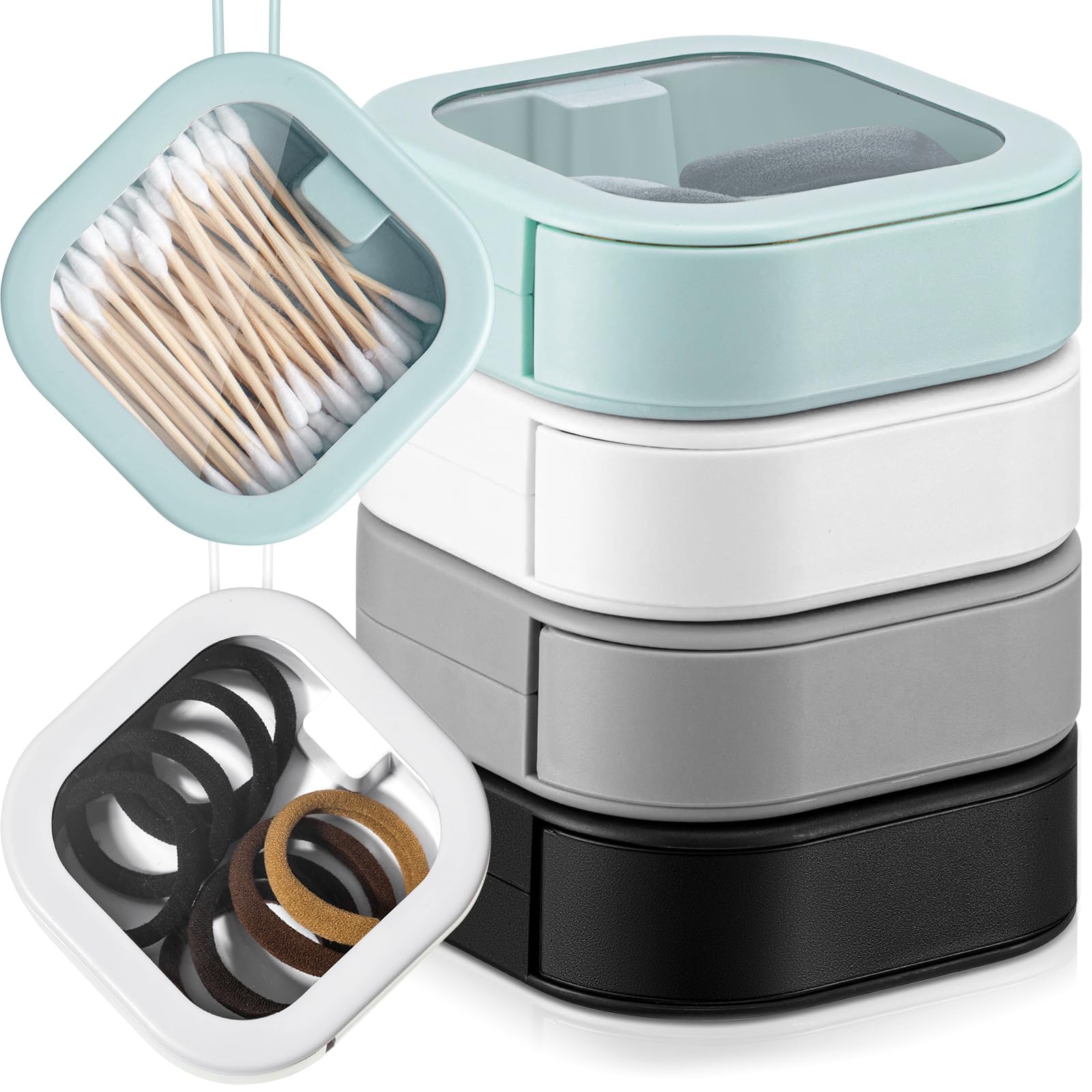 Kathfly 4-Pack Multicolor Hair Tie Organizer - Portable Stackable Hair Accessory Storage Box for Bobby Pins, Jewelry & Cotton Swabs | Perfect for Home, Travel & Bathroom Organization