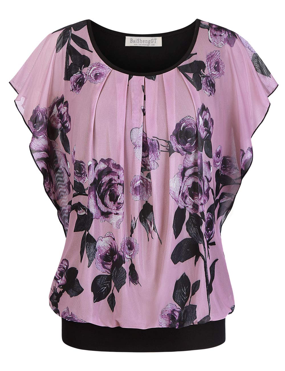 BAISHENGGT Women's Summer Tops - Flutter Short Sleeve Pleated Mesh Blouse for Casual & Dressy Wear | Perfect for Office, Date Night & Summer Outings