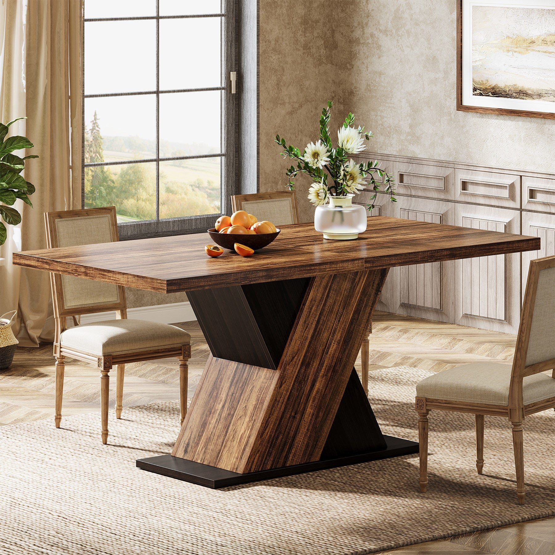 55 Inch Solid Wood Dining Table - Round Kitchen Table for 4-6 People | Perfect for Family Meals, Dinner Parties & Small Space Dining Rooms