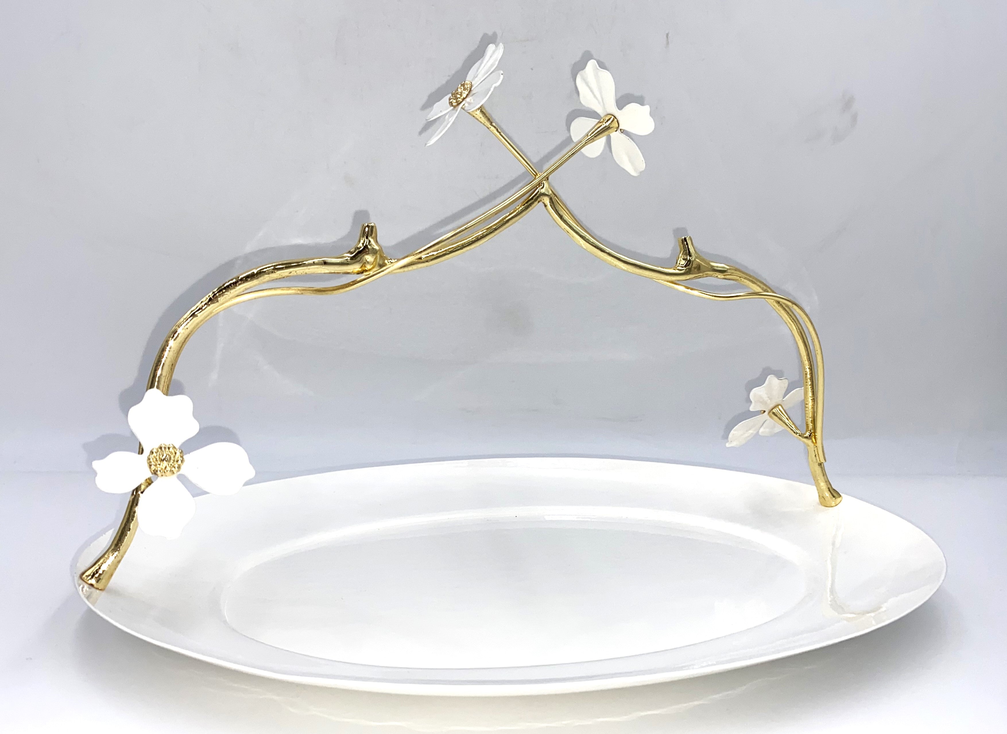 14.5x10 Inch Gold and White Floral Plate - Elegant Dinnerware for Home Decor, Wedding, Party & Special Occasions