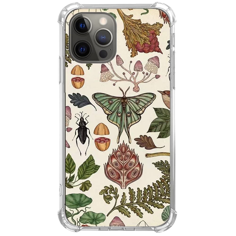Vintage Cottagecore Botanical Art iPhone 13 Pro Max Case - Mushroom Moth Herb Aesthetic TPU Bumper Phone Cover for Women & Men, Trendy Cool Protective Case | Perfect for Nature Lovers, Cottagecore Enthusiasts, and Outdoor Adventures