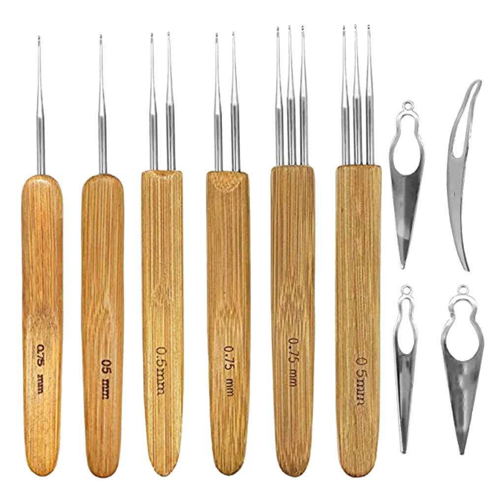 BRADEM 6-Piece Crochet Hook Set for Hair Extensions - 10 Locking Tools Included - DIY Hair Styling & Home Improvement Tool Kit (Khaki, One Size) - Perfect for Salon Professionals & Home Hair Care