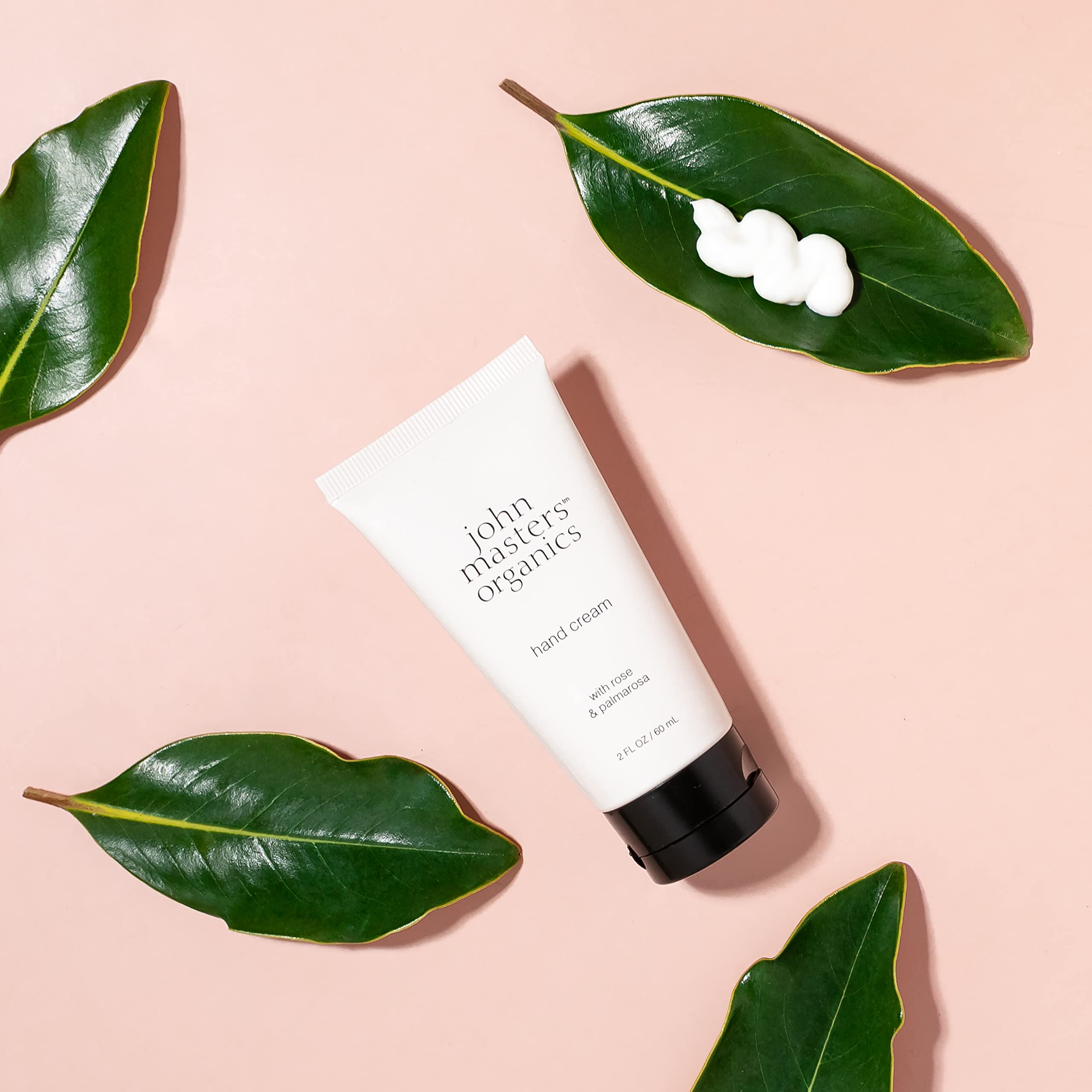John Masters Organics Rose & Palmarosa Hand Cream 2 oz - Hydrating & Nourishing for Dry Skin - Perfect for Winter Care, Office Use & Travel