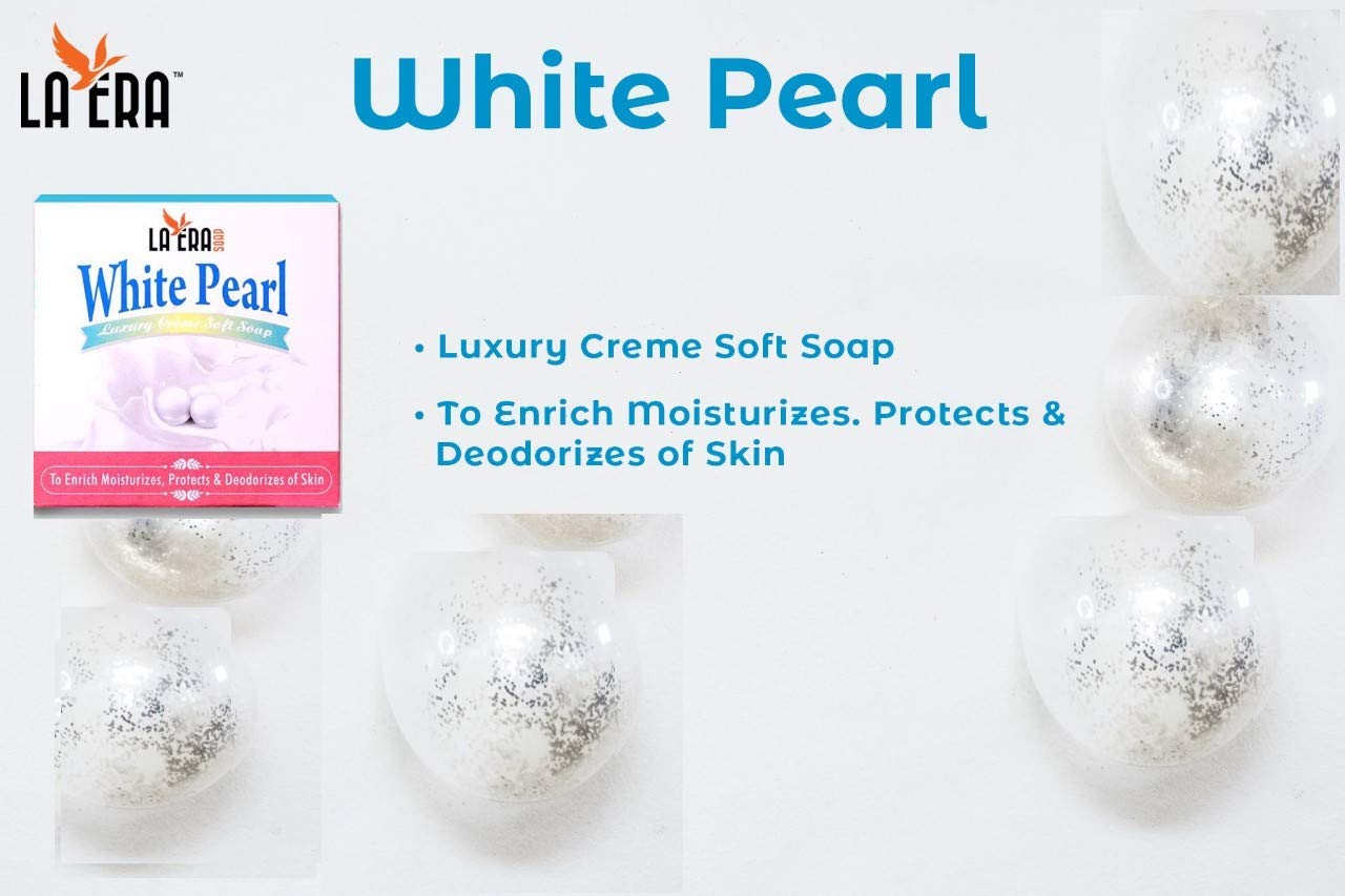 Premium LA ERA White Pearl Luxury Cream Soft Soap - 3 Pack (300g Total) for Gentle Skin Cleansing & Spa-Like Bath Experience