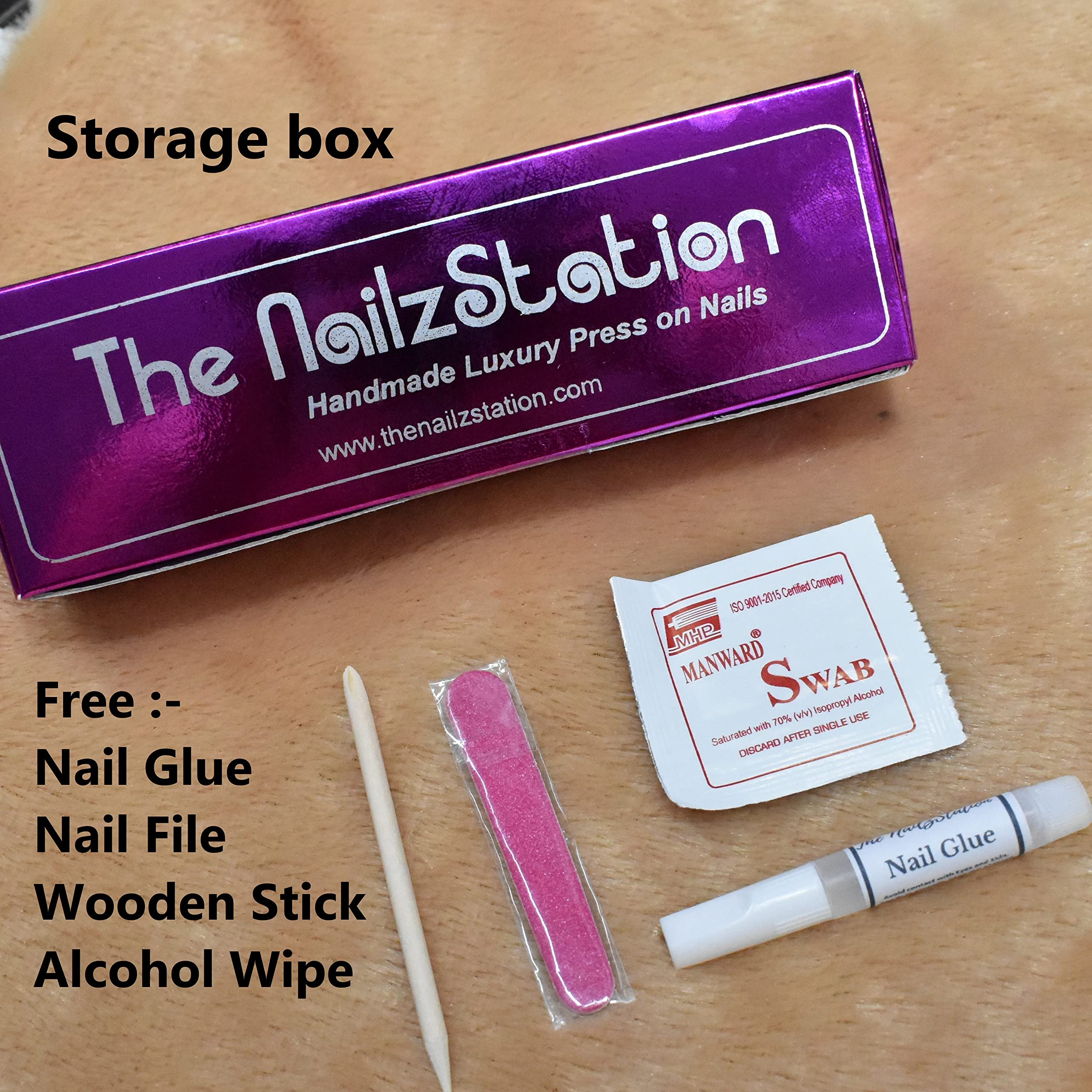 Glossy Mauve Press on Nails with White Dots & Glitter - Square Fake Nails Kit (20pcs) with Complete Application Tools - Perfect for Parties, Weddings & Everyday Wear