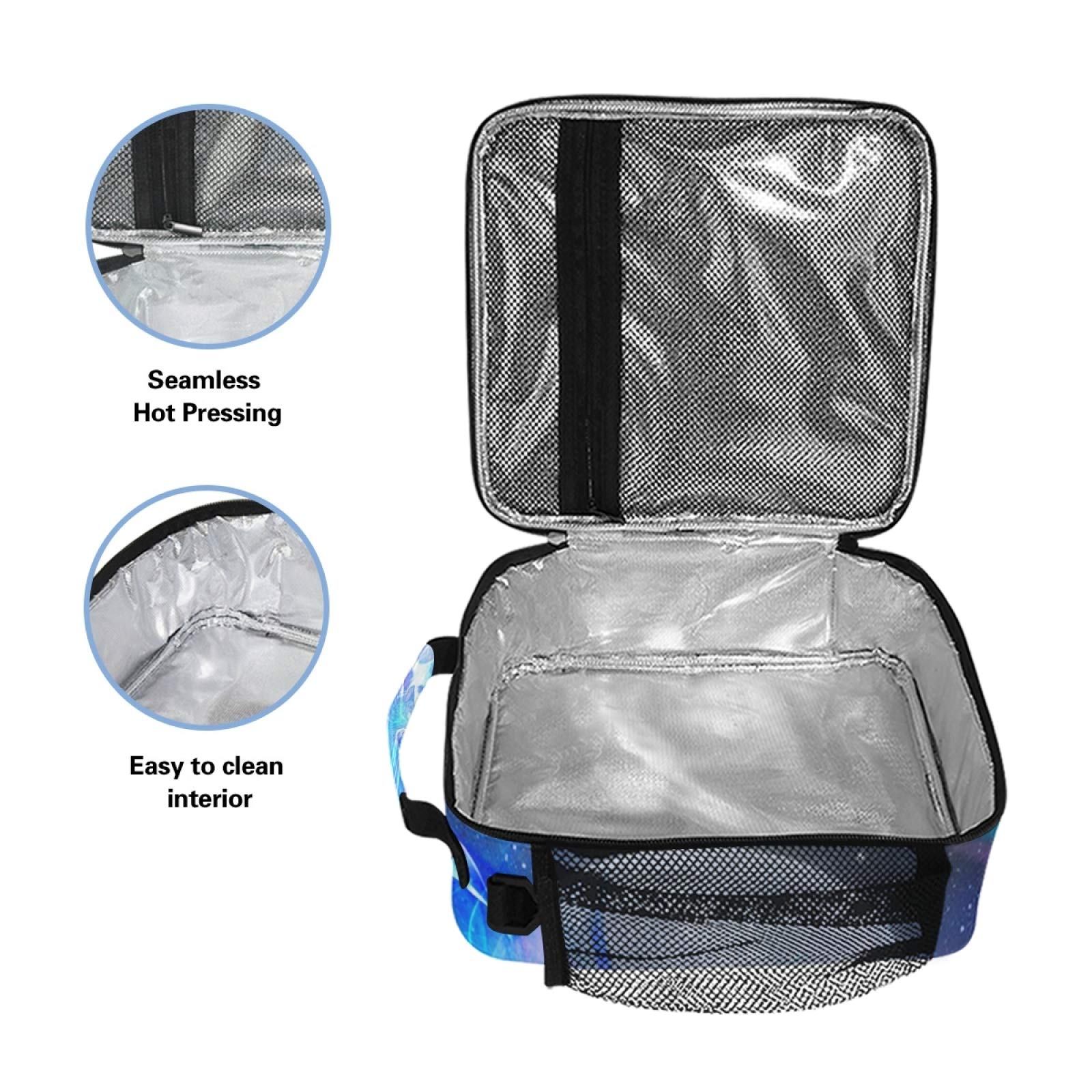 ALAZA Insulated Lunch Box - Large Freezable Cooler Bag for Men, Women & Kids - Wolf & Galaxy Design with Shoulder Strap - Perfect for Work, School, Picnics & Outdoor Activities