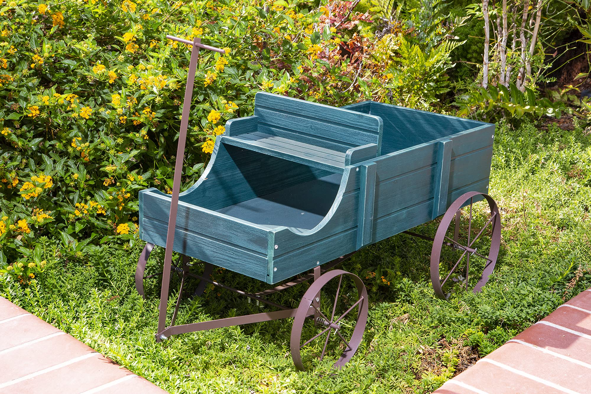 Shine Company Large Red Wooden Wagon Garden Planter - Rustic Outdoor Yard Decor for Flowers & Plants | Perfect for Patio, Garden & Farmhouse Style Landscaping