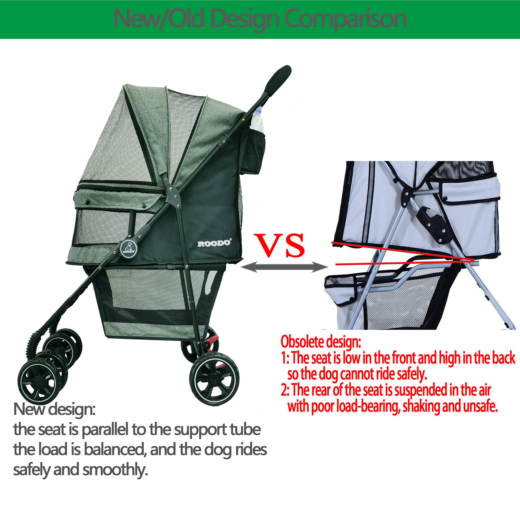 ROODO 4-Wheel All-Terrain Pet Stroller - Lightweight, Foldable & Portable for Dogs & Cats up to 30lbs - Perfect for Jogging, Travel & Outdoor Adventures (Cationic Ash) - Ideal for Medium/Small Dogs, Cats, Puppies & Bunnies